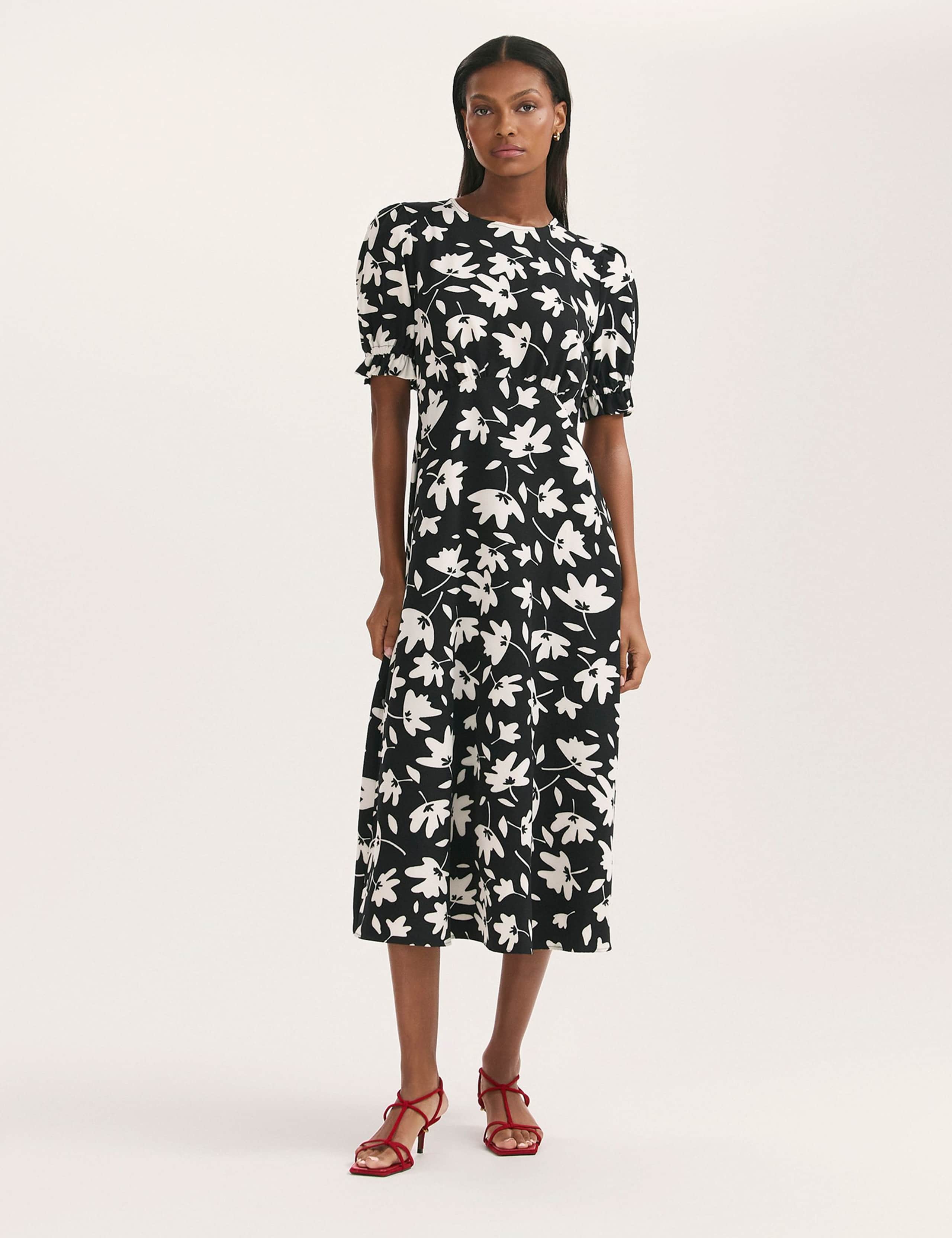 Jersey Floral Midi Waisted Dress 3 of 5