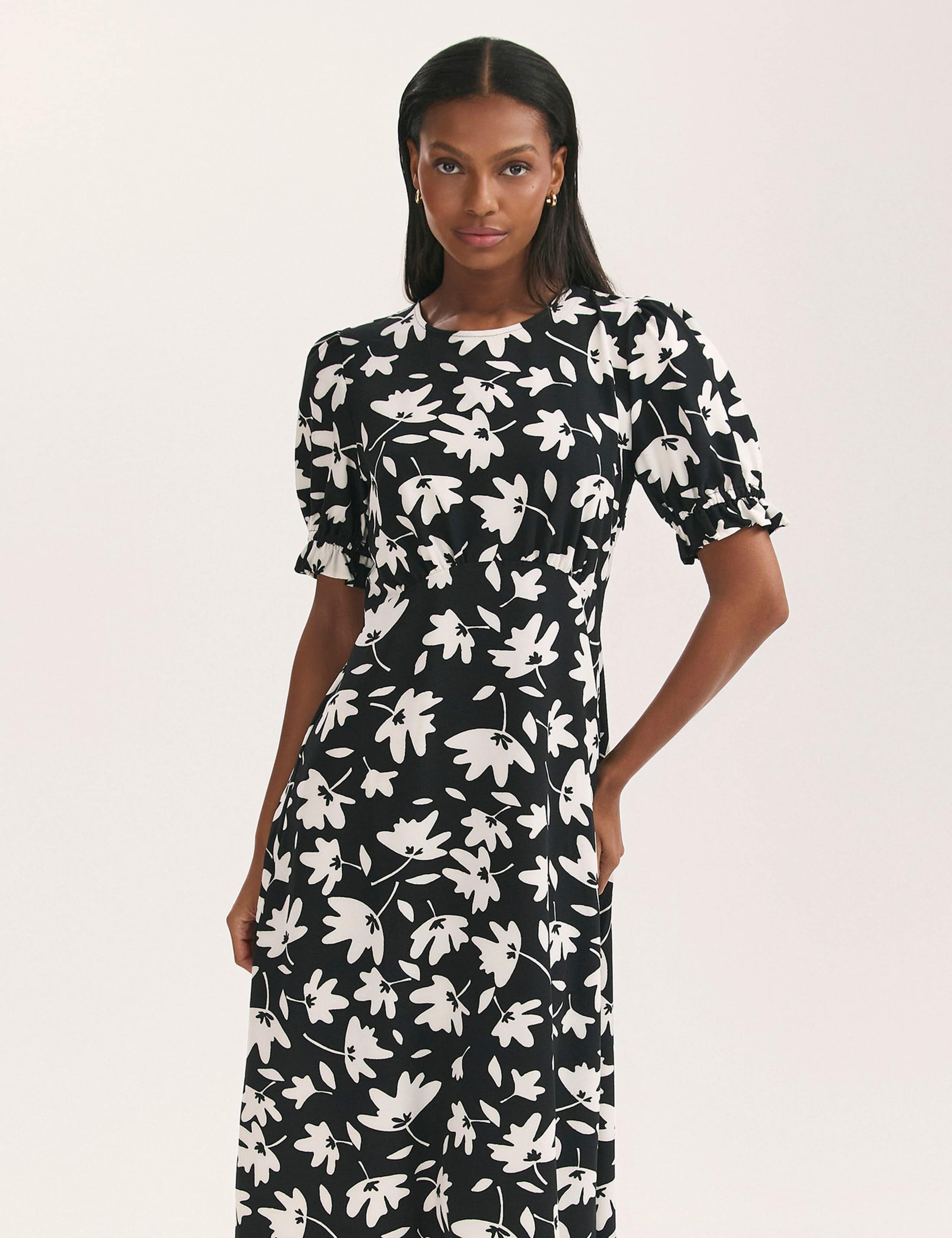 Jersey Floral Midi Waisted Dress 4 of 5