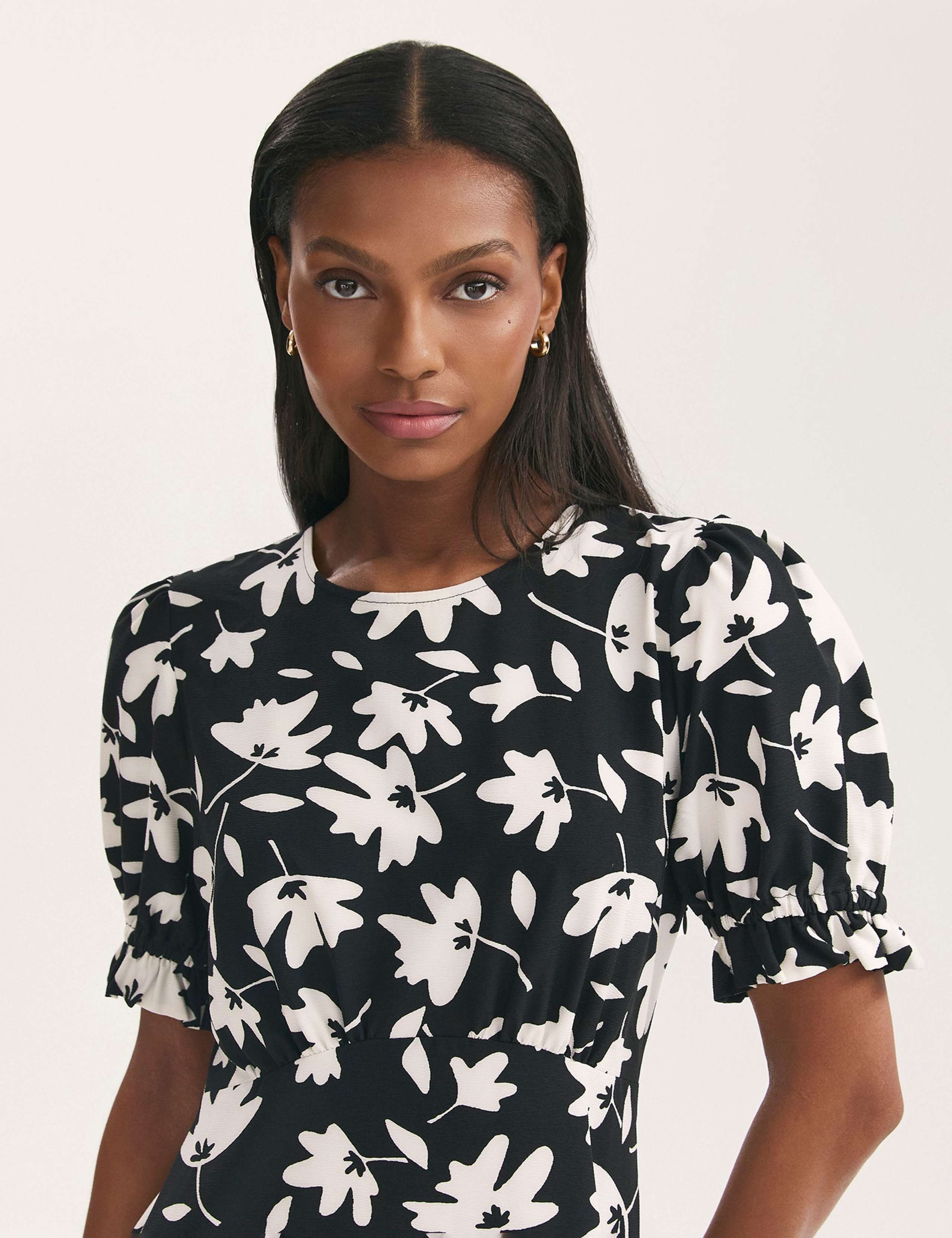 Jersey Floral Midi Waisted Dress 5 of 5