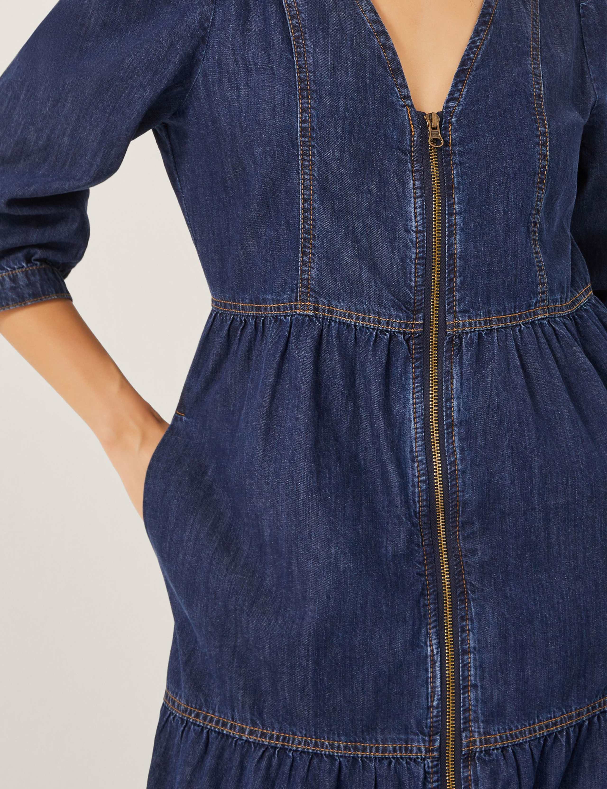 Maya Zip Denim Midi Dress Blue 3 of 4