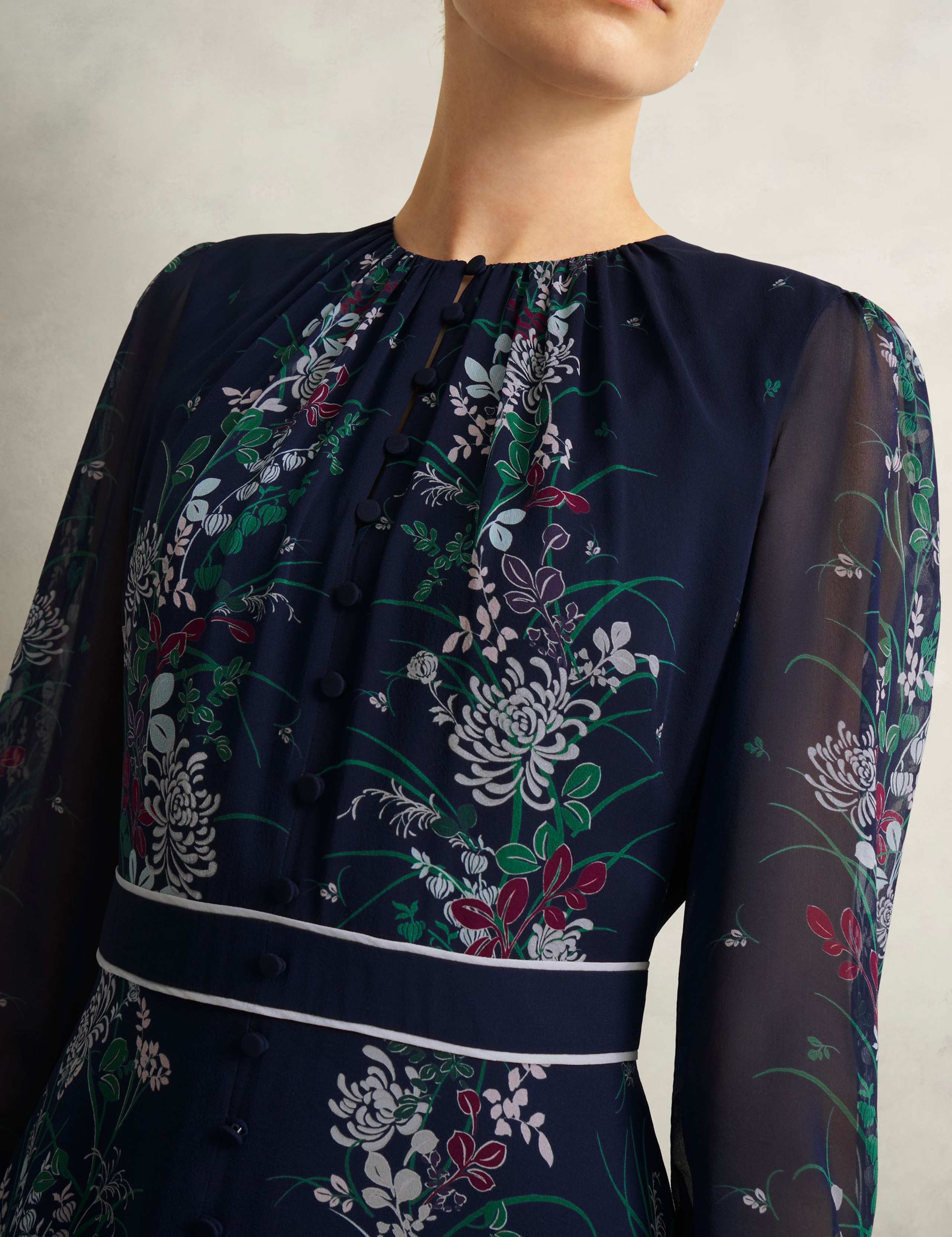 Silk Floral Round Neck Midaxi Waisted Dress 5 of 5