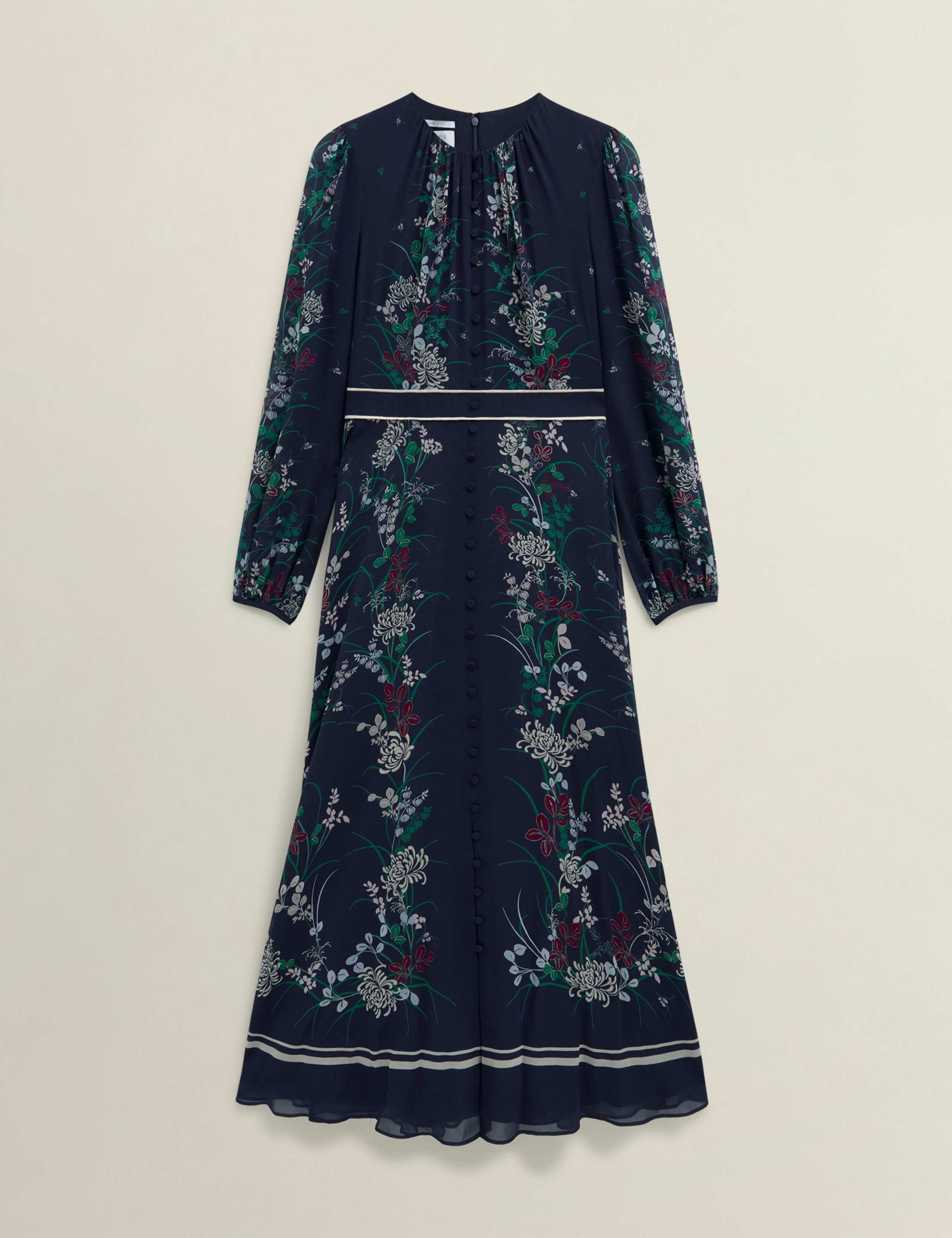 Silk Floral Round Neck Midaxi Waisted Dress 2 of 5