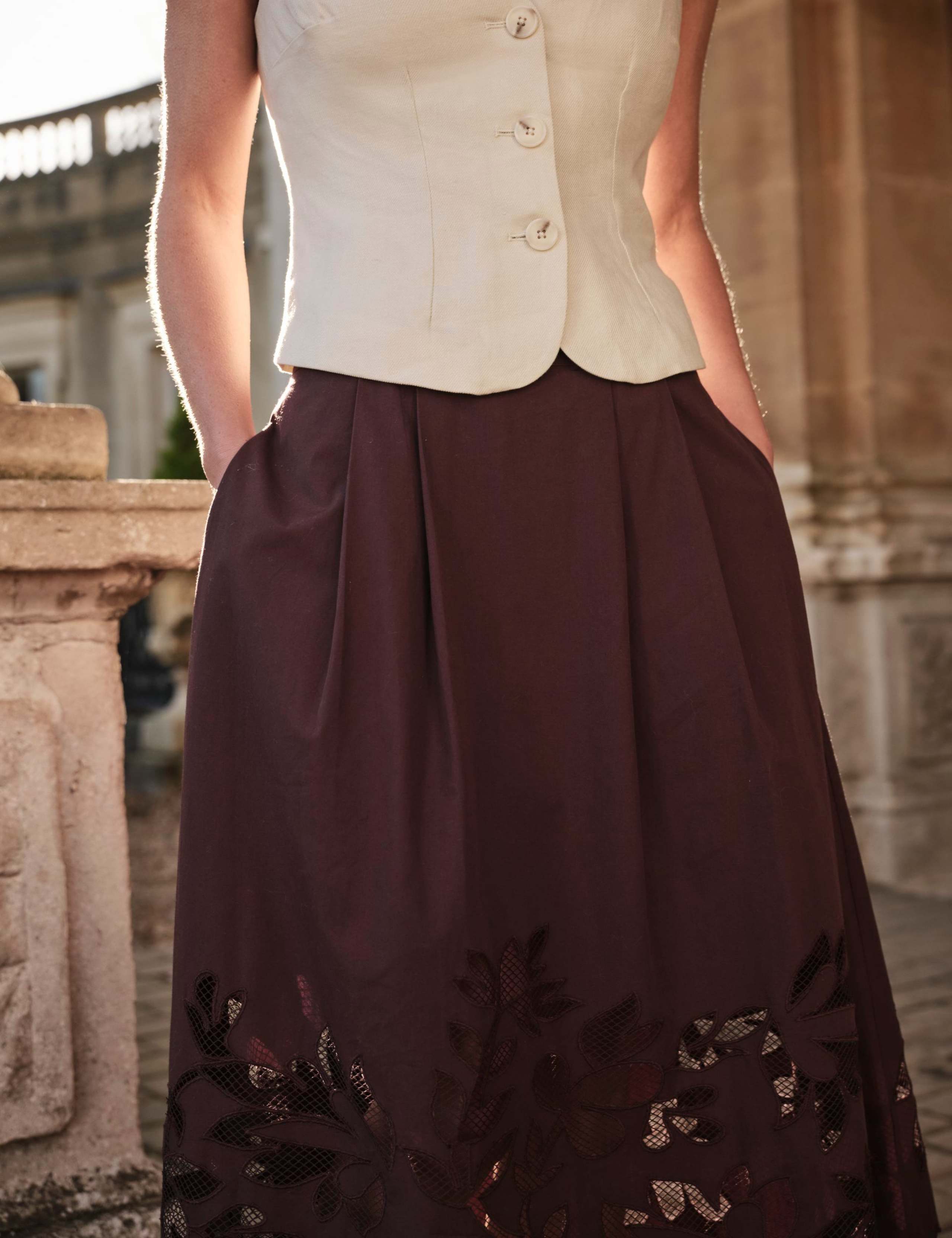 Pure Cotton Cutwork Detail Midi A-Line Skirt 2 of 4