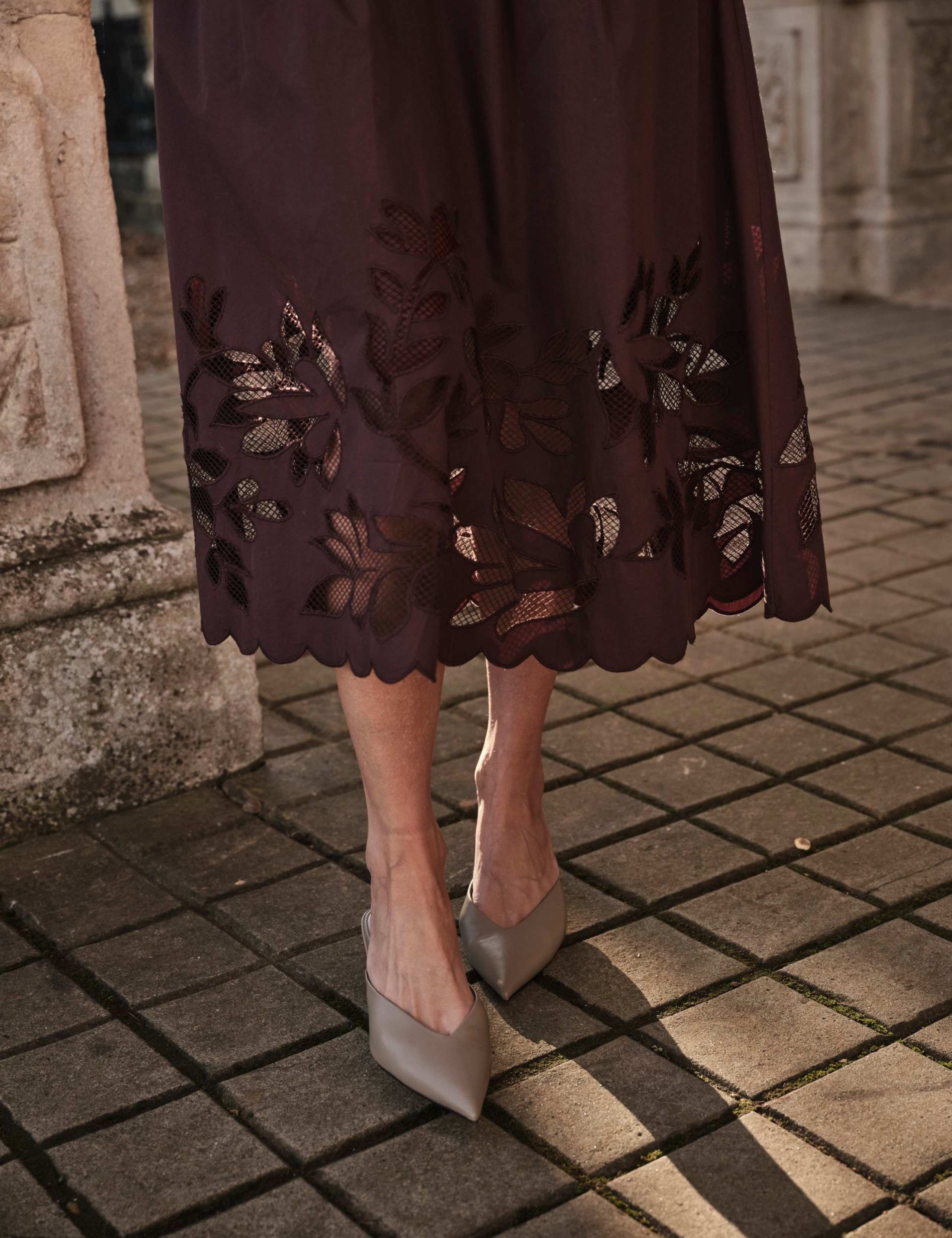 Pure Cotton Cutwork Detail Midi A-Line Skirt 4 of 4