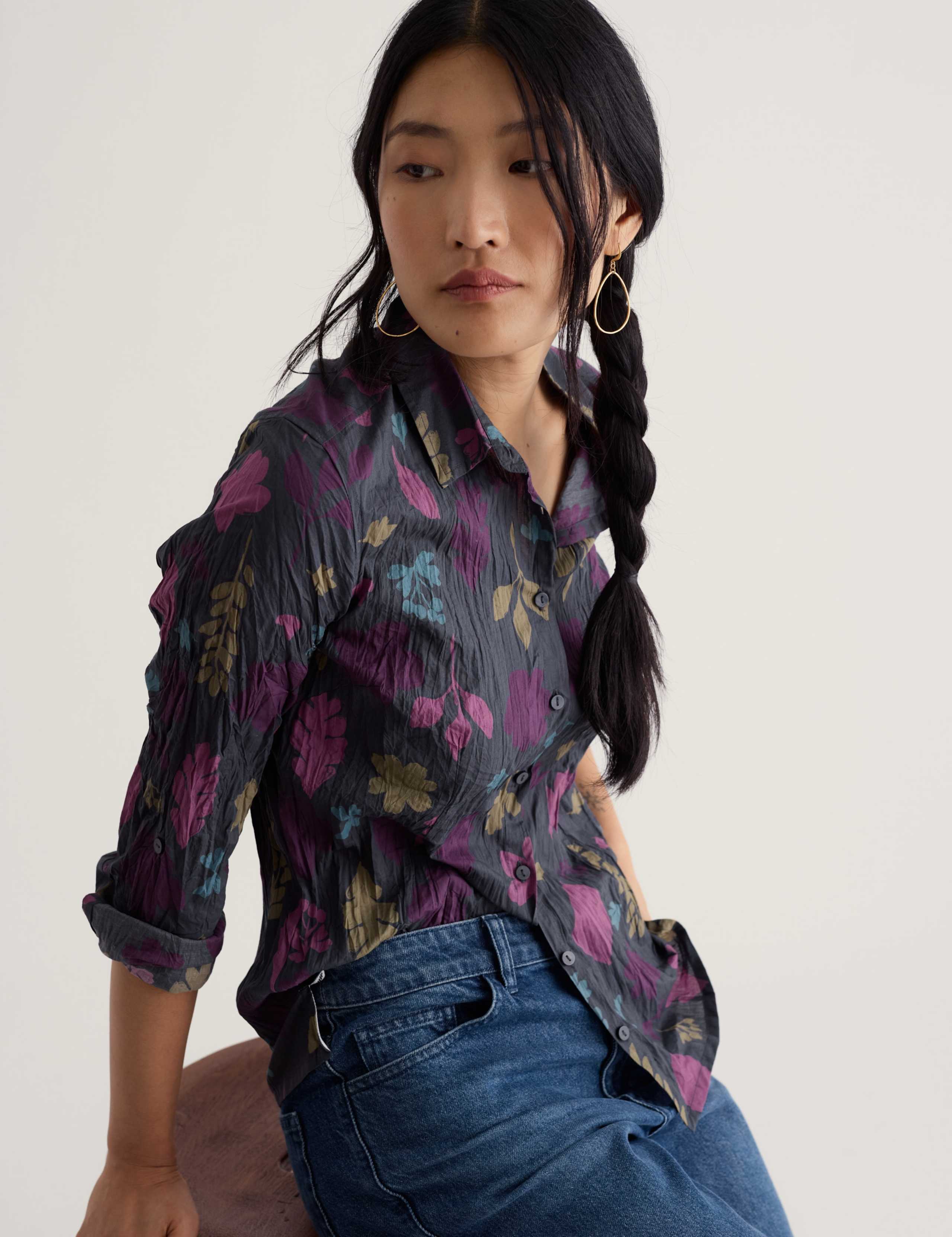 Pure Cotton Floral Collared Shirt 3 of 6