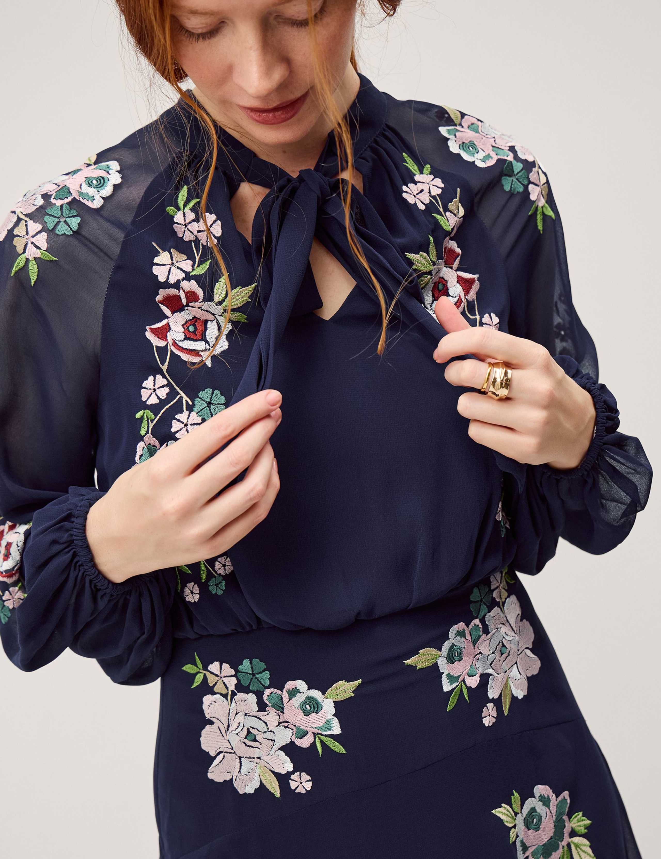 Embroidered High Neck Midi Tea Dress 1 of 5