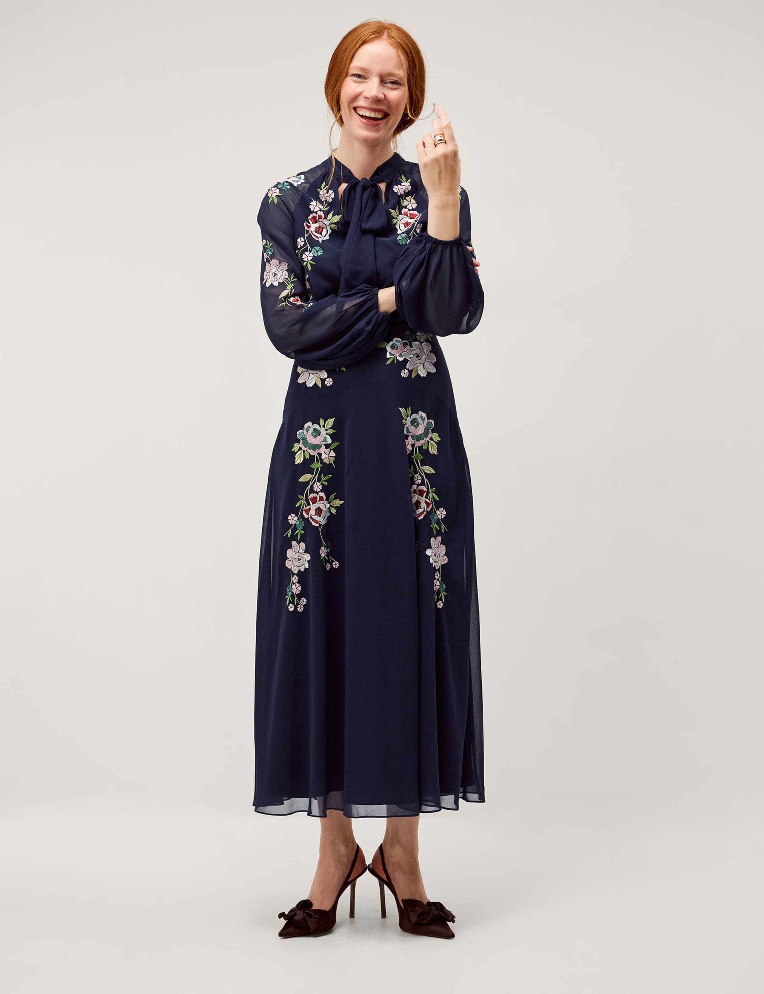 Embroidered High Neck Midi Tea Dress 3 of 5
