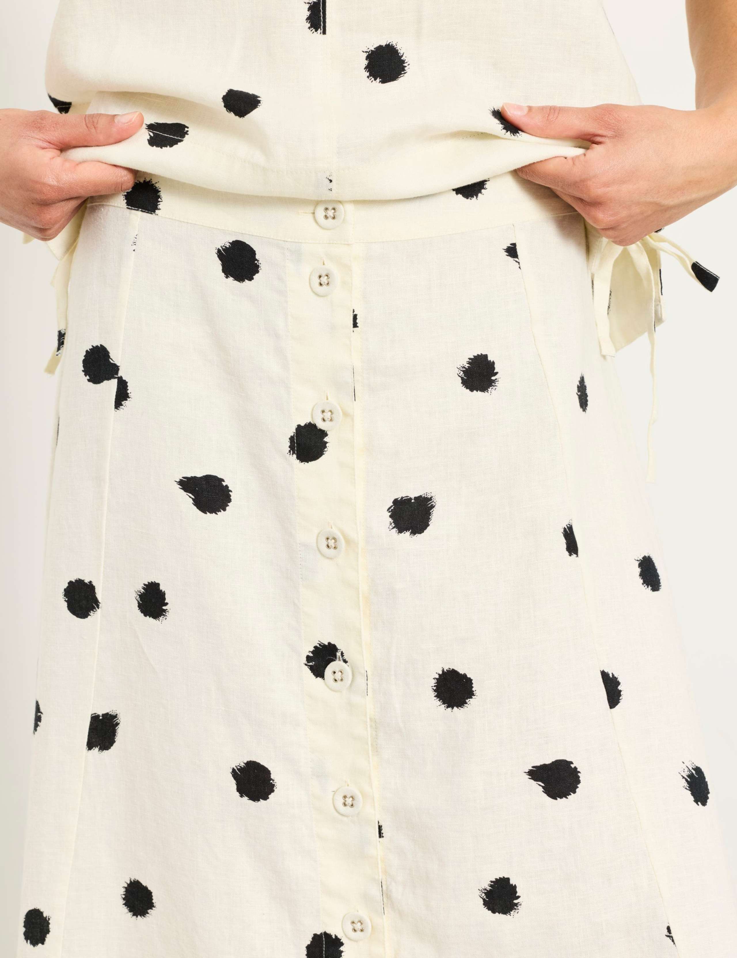 Pure Linen Spot Print Midi A-Line Skirt 3 of 6