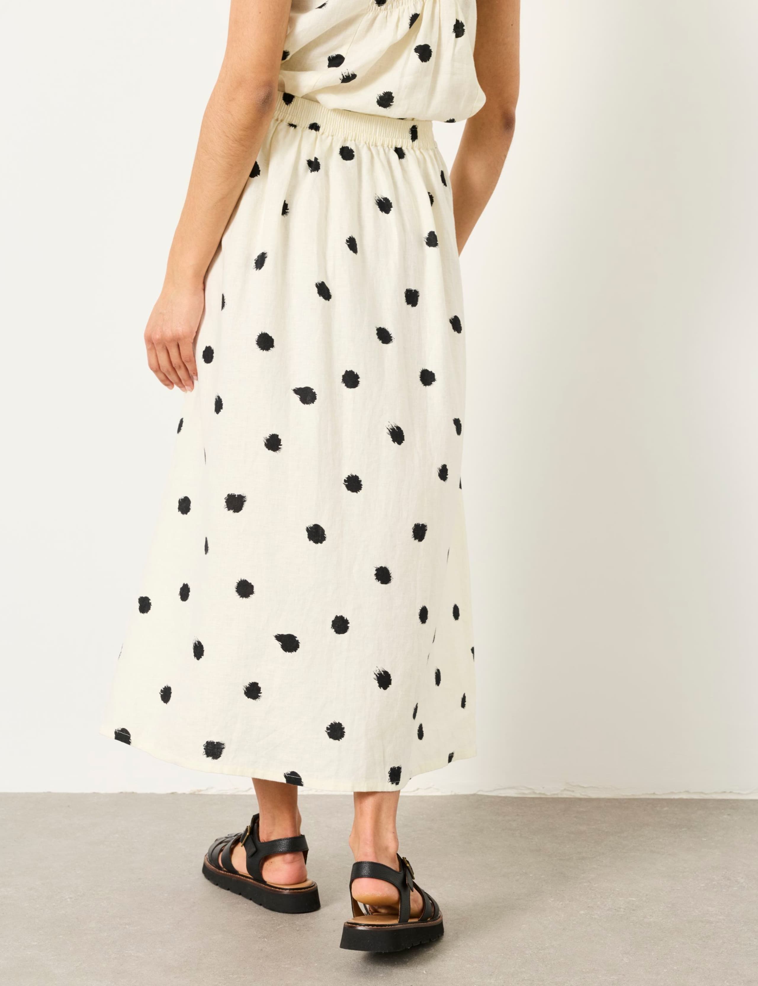 Pure Linen Spot Print Midi A-Line Skirt 4 of 6