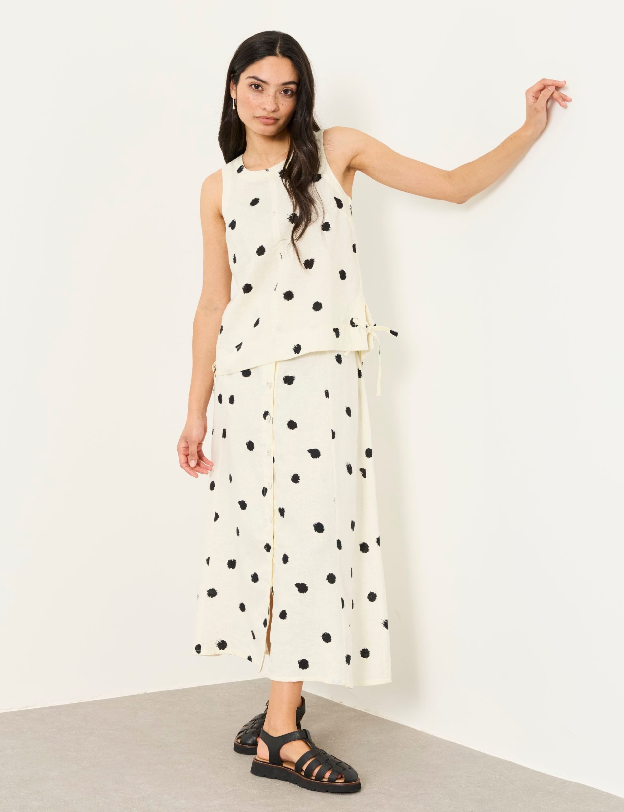 Pure Linen Spot Print Midi A-Line Skirt 5 of 6