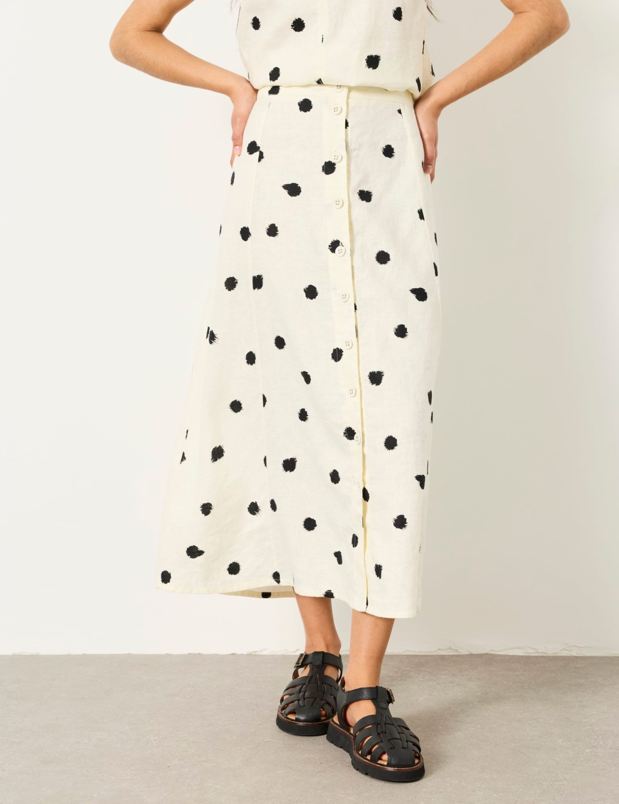 Pure Linen Spot Print Midi A-Line Skirt 6 of 6