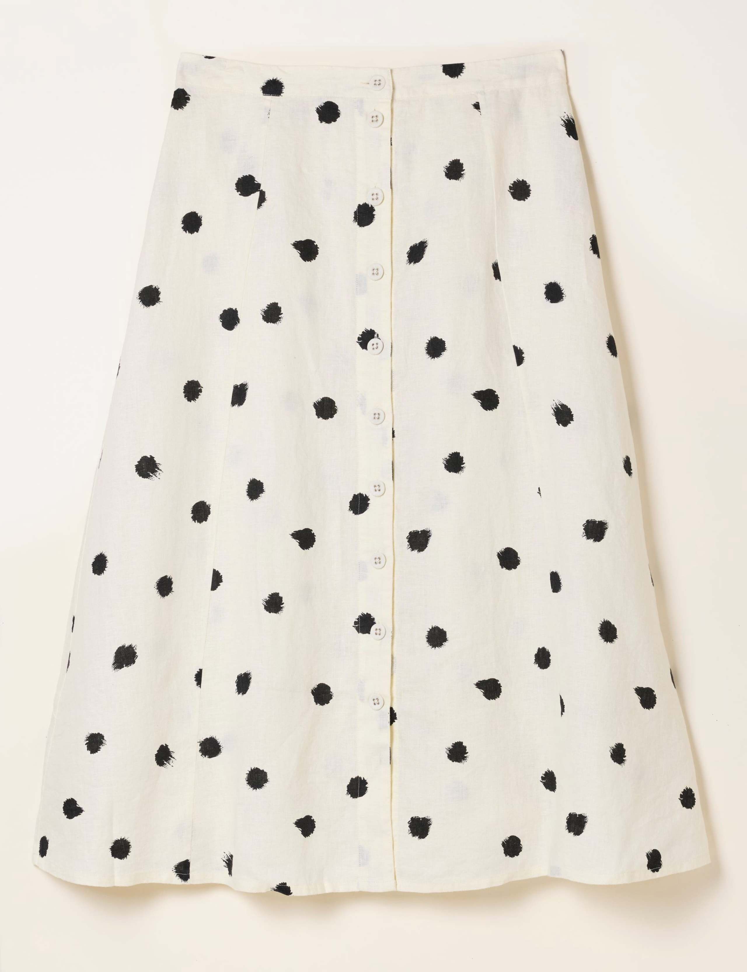 Pure Linen Spot Print Midi A-Line Skirt 2 of 6