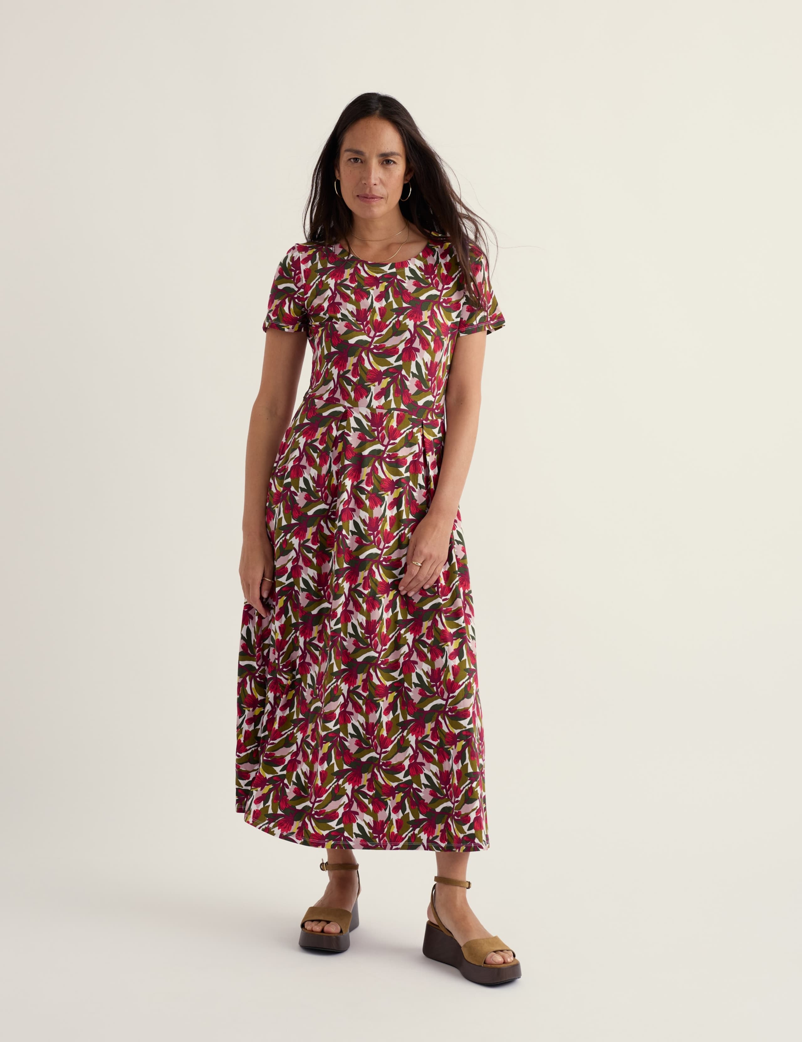 Cotton Rich Floral Midi Relaxed Waisted Dress 1 of 5