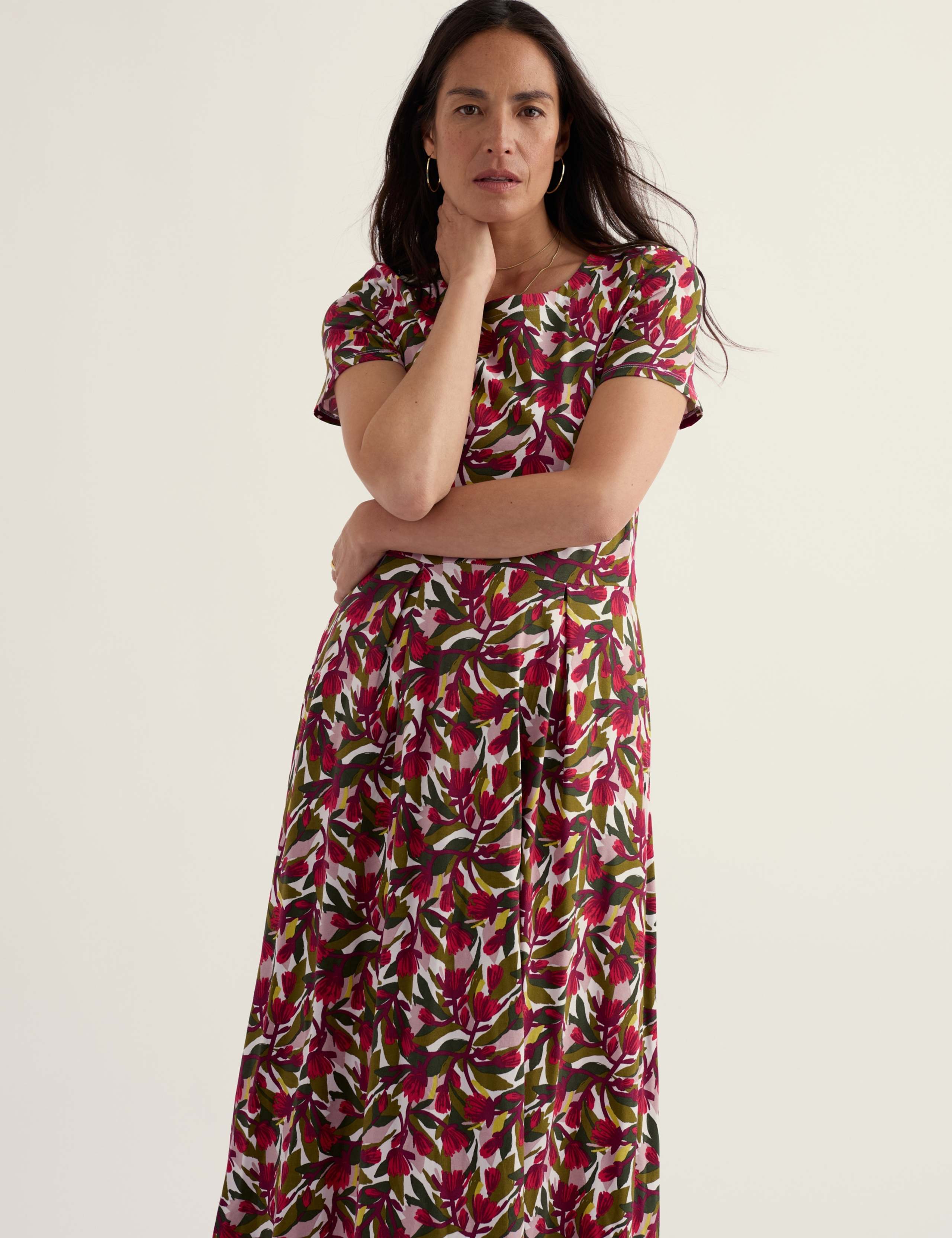 Cotton Rich Floral Midi Relaxed Waisted Dress 4 of 5