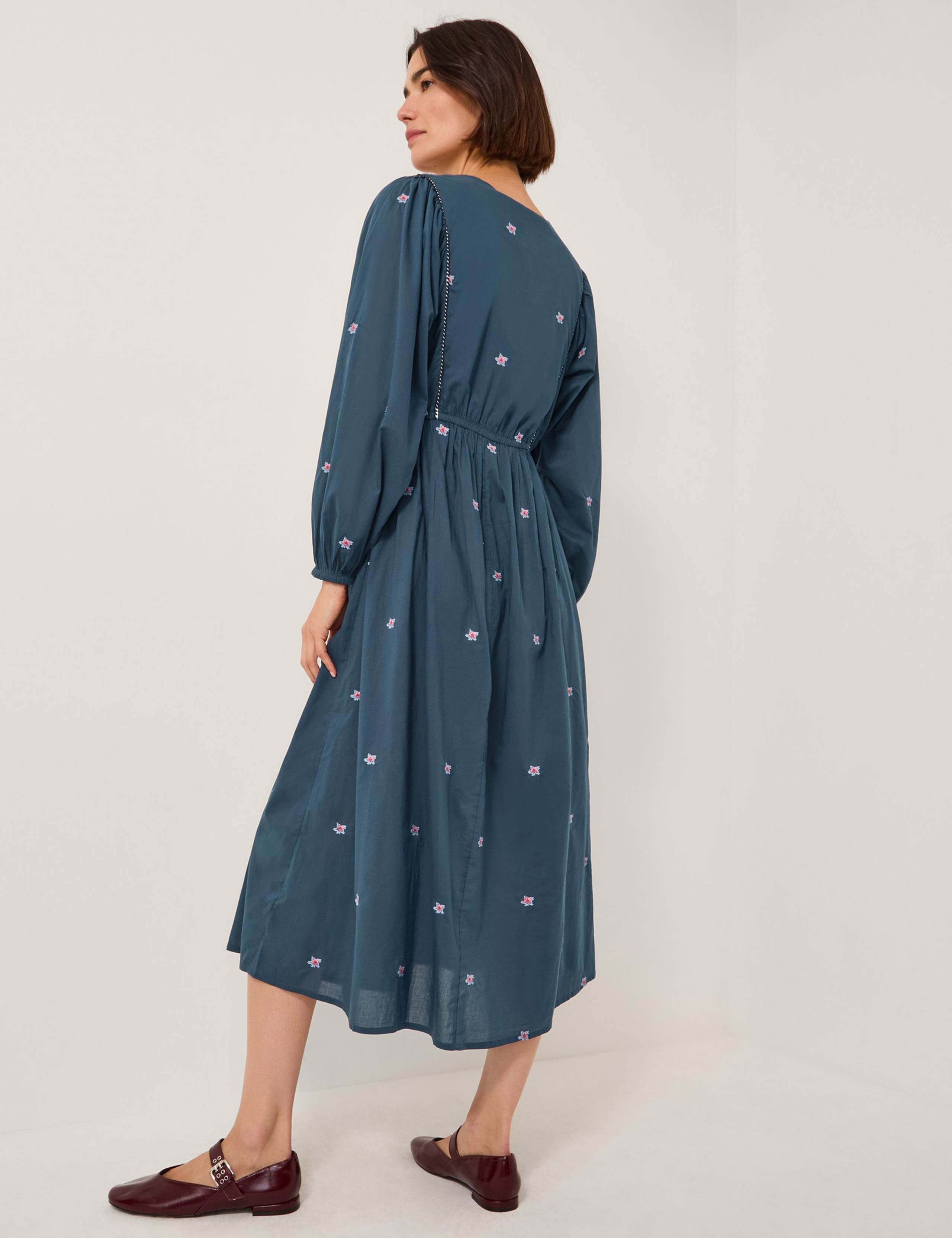 Pure Cotton Embroidered V-Neck Skater Dress 2 of 4