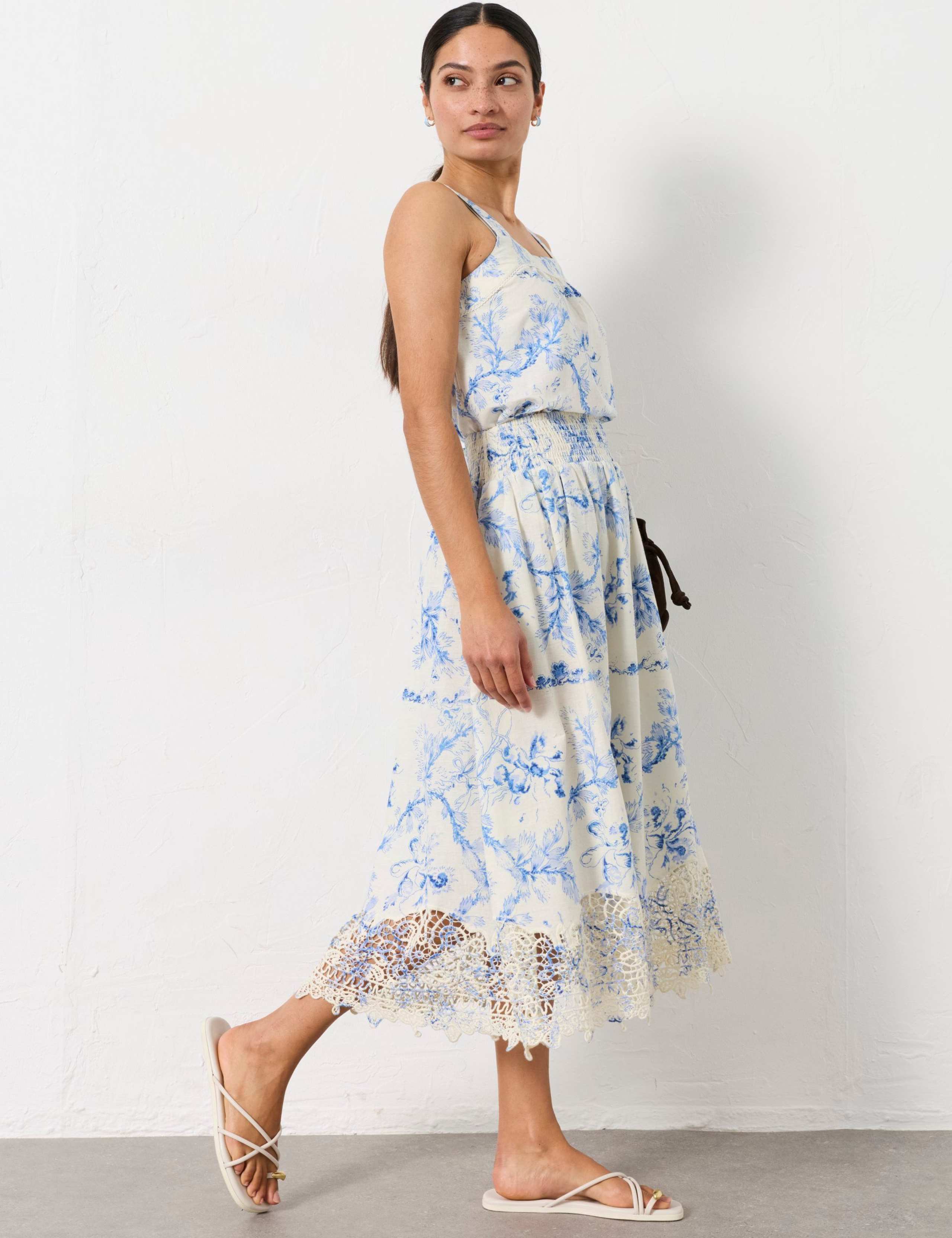 Cotton Rich Floral Midi A-Line Skirt 1 of 7