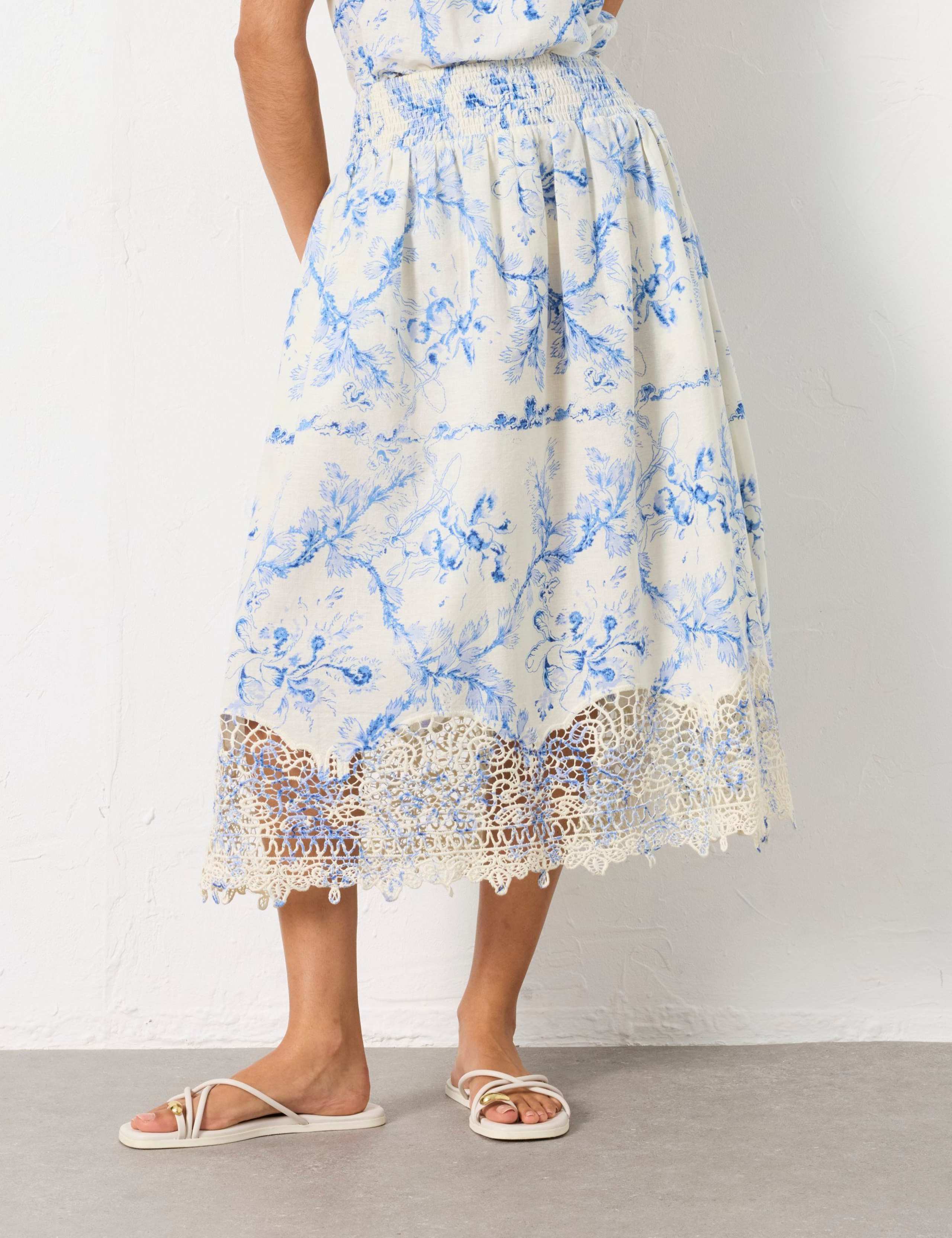 Cotton Rich Floral Midi A-Line Skirt 3 of 7