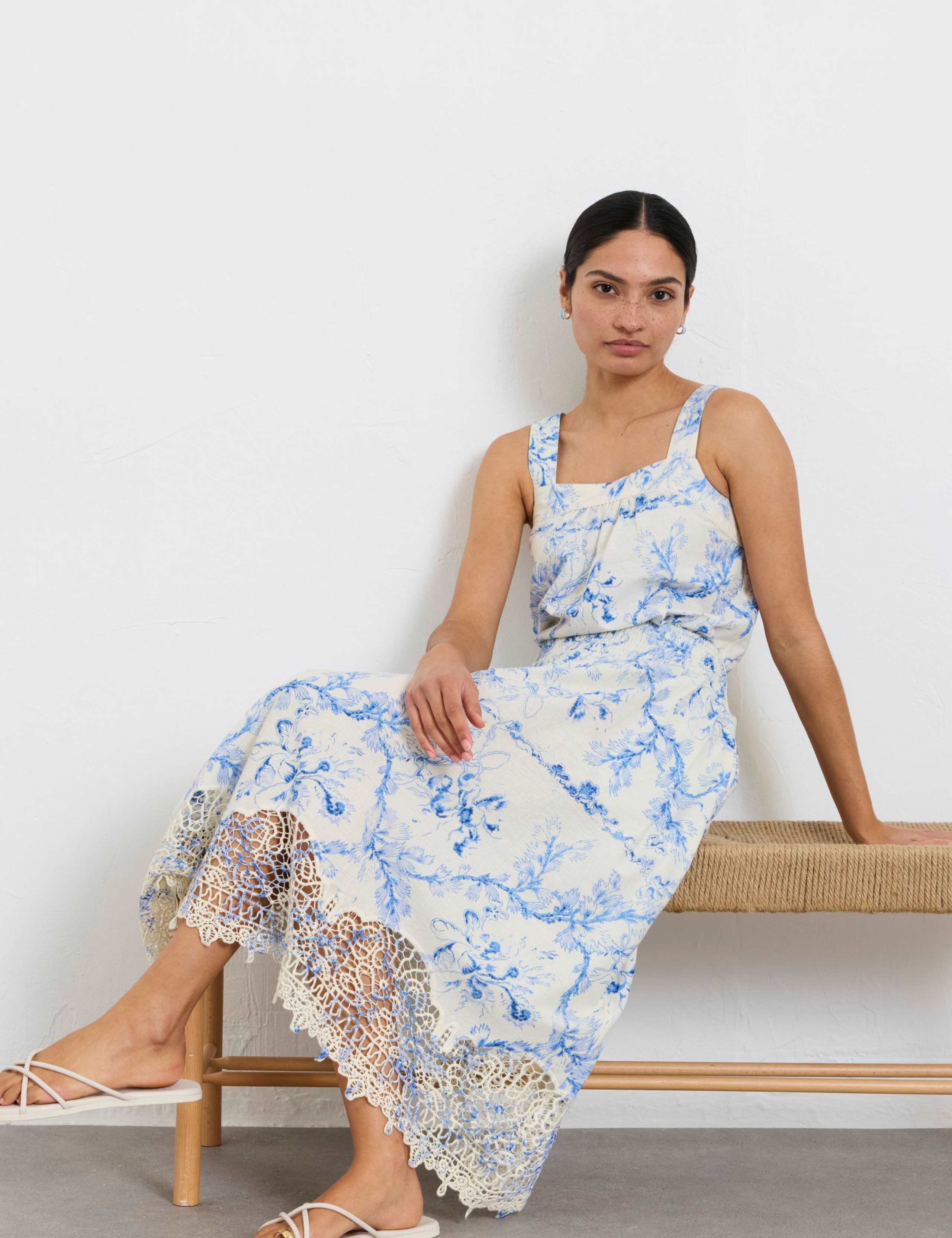 Cotton Rich Floral Midi A-Line Skirt 4 of 7