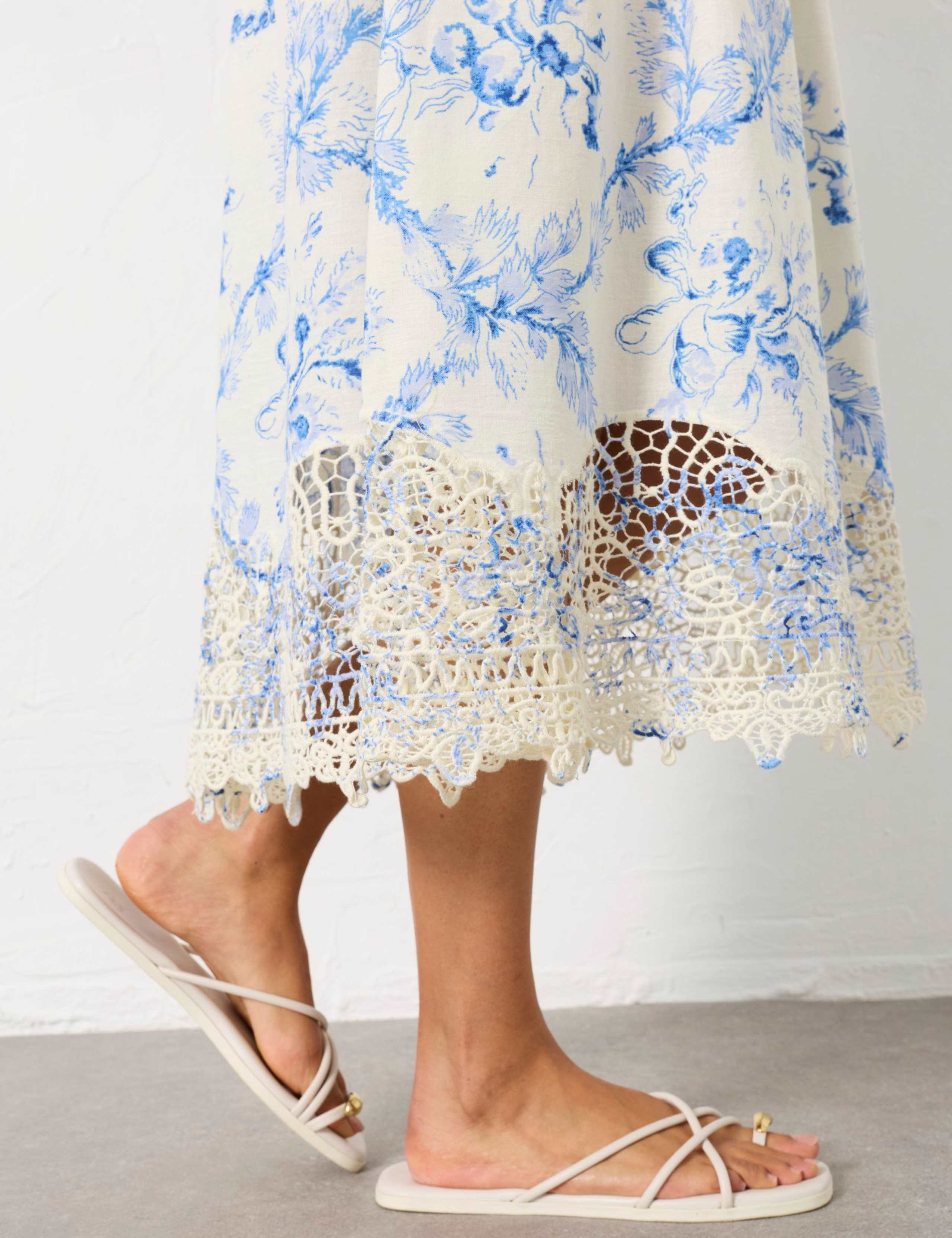 Cotton Rich Floral Midi A-Line Skirt 5 of 7