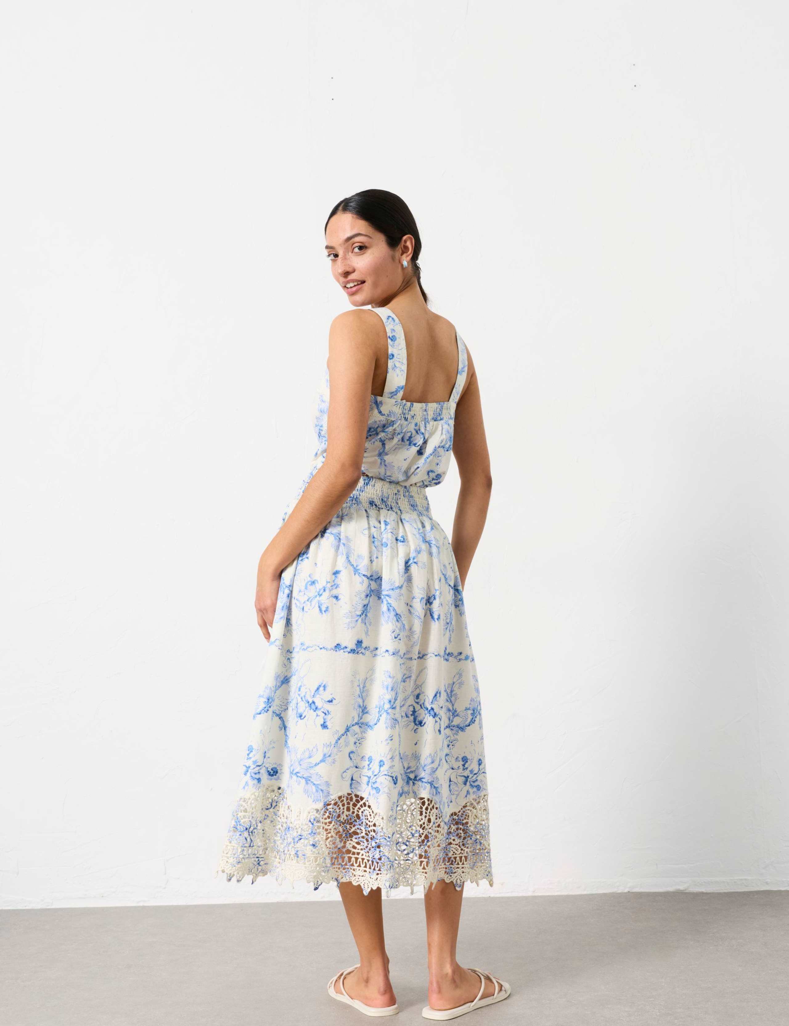 Cotton Rich Floral Midi A-Line Skirt 7 of 7