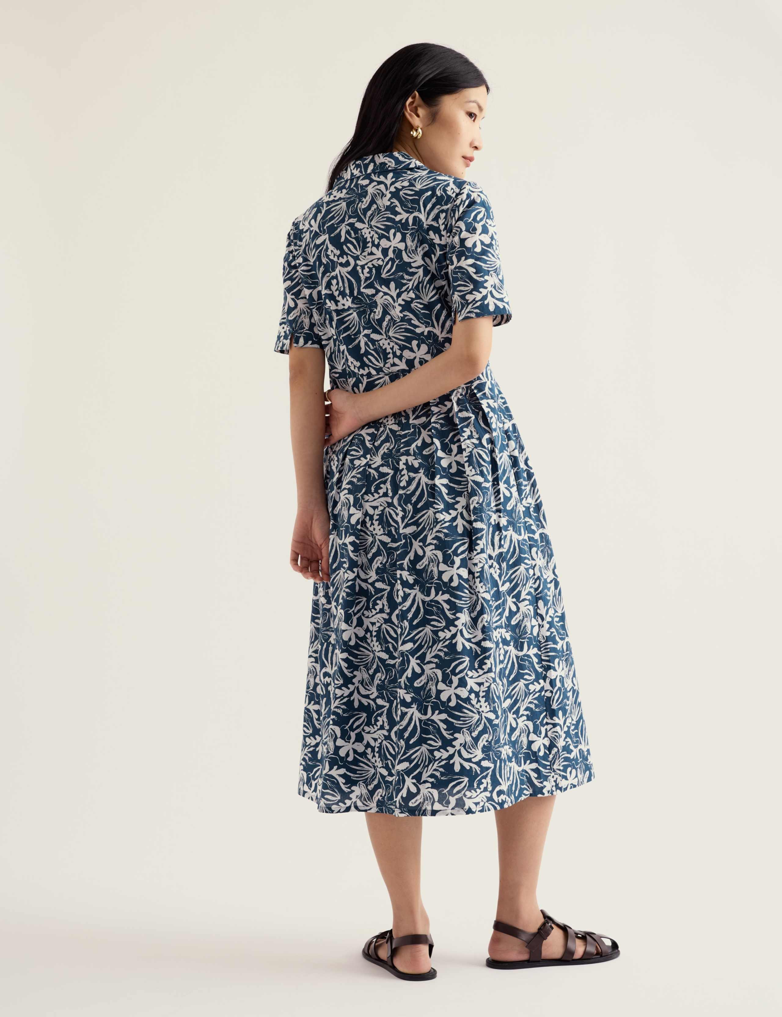 Pure Cotton Floral V-Neck Midi Shirt Dress 4 of 5