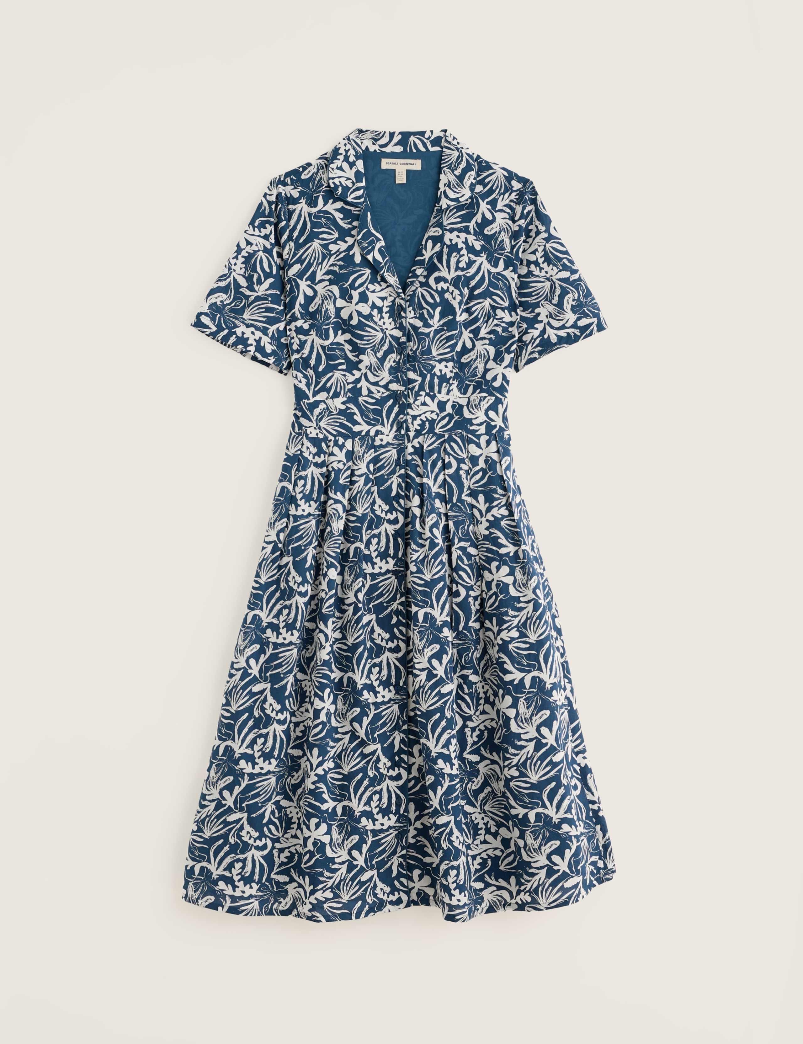 Pure Cotton Floral V-Neck Midi Shirt Dress 2 of 5