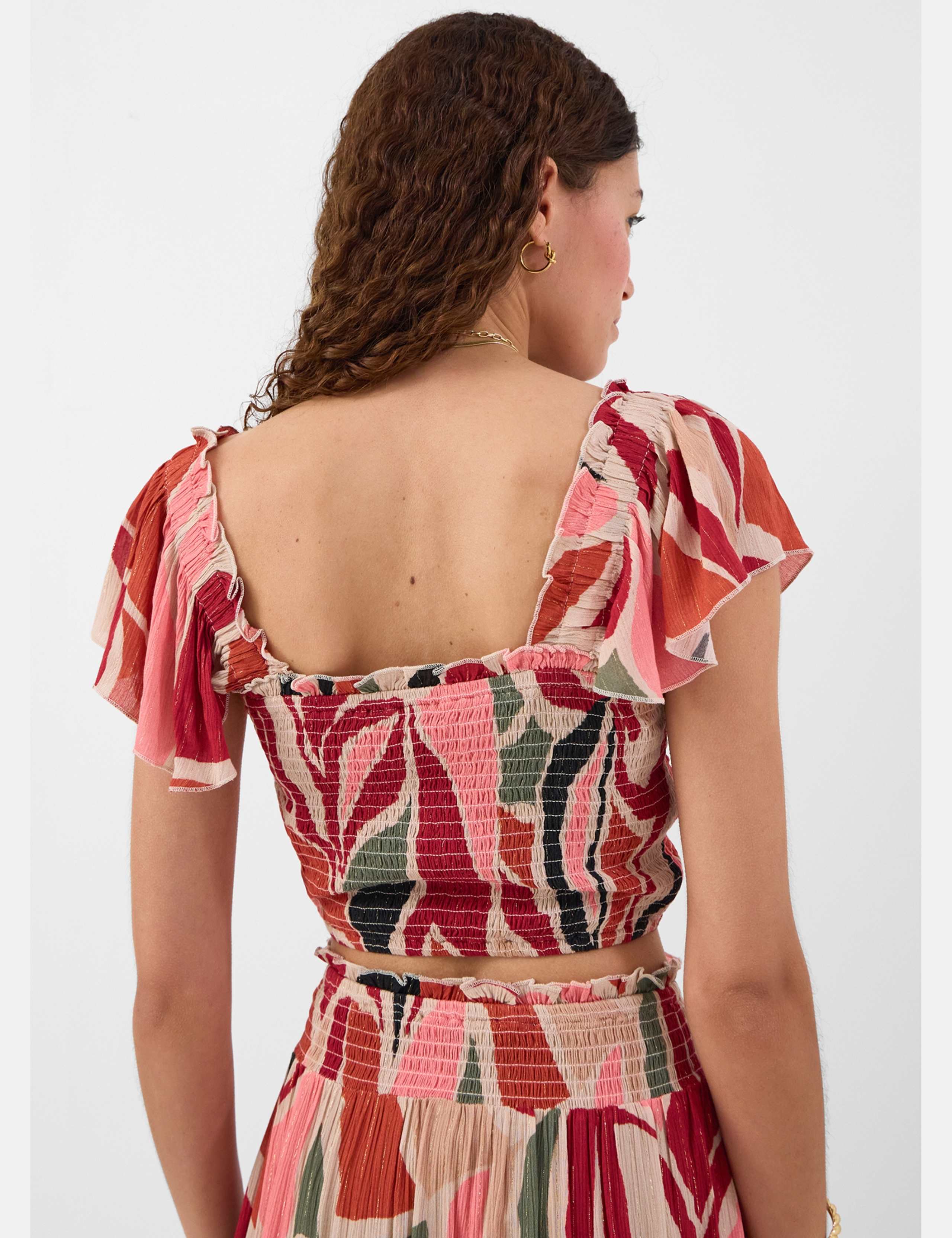 Abstract Print Smocked Detail Crop Top 3 of 4