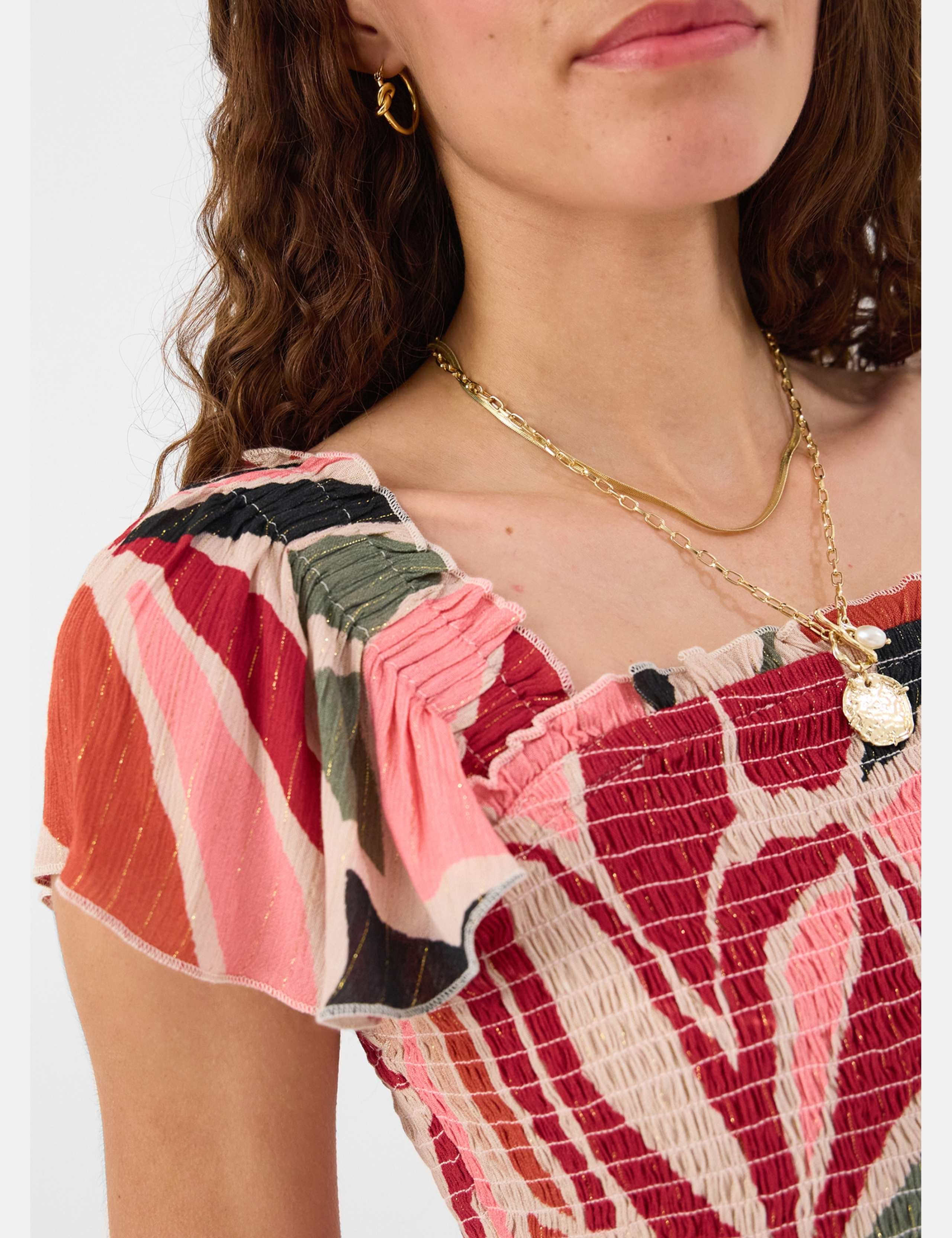 Abstract Print Smocked Detail Crop Top 4 of 4