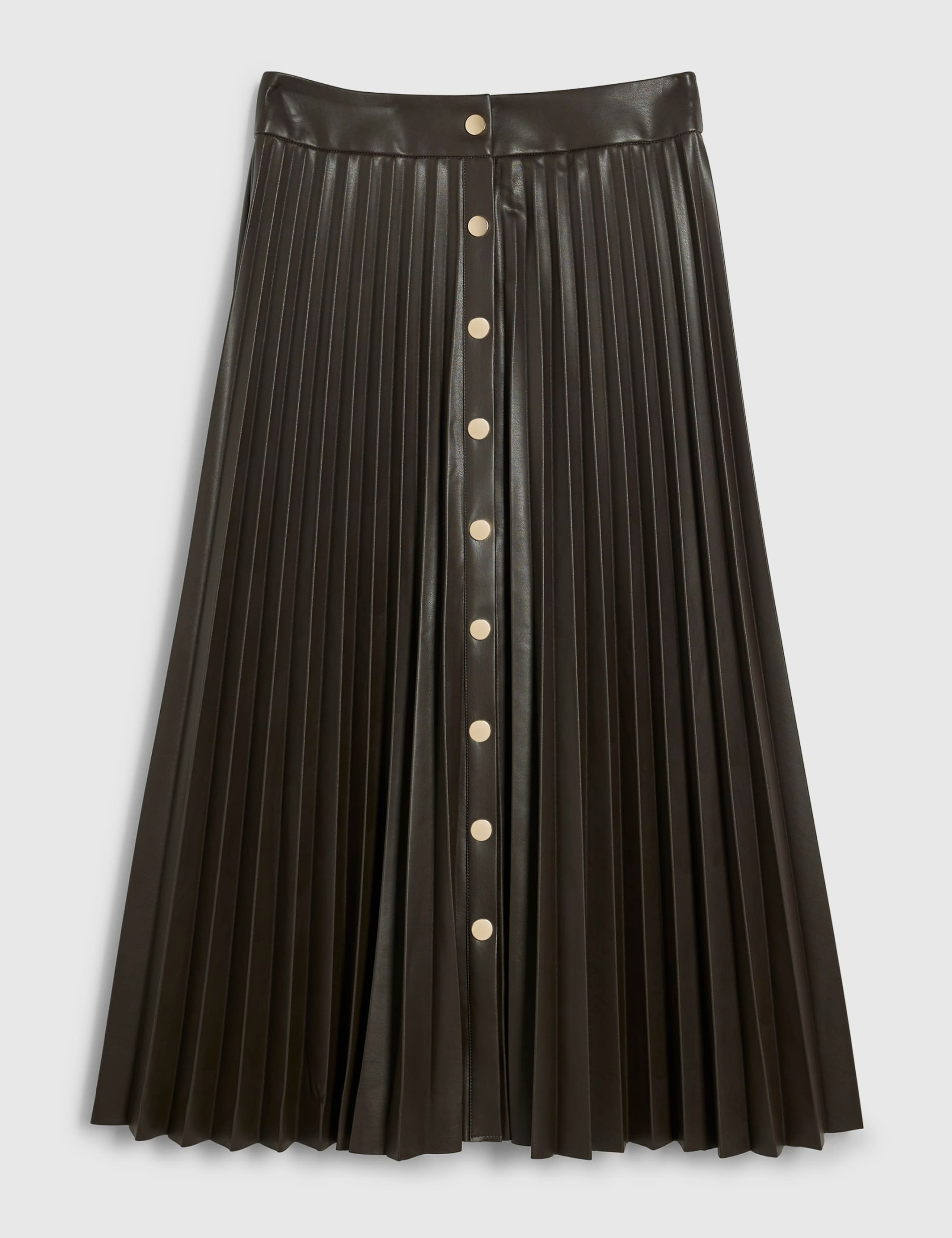 Leather Look Popper Front Pleated Midi Skirt 3 of 6