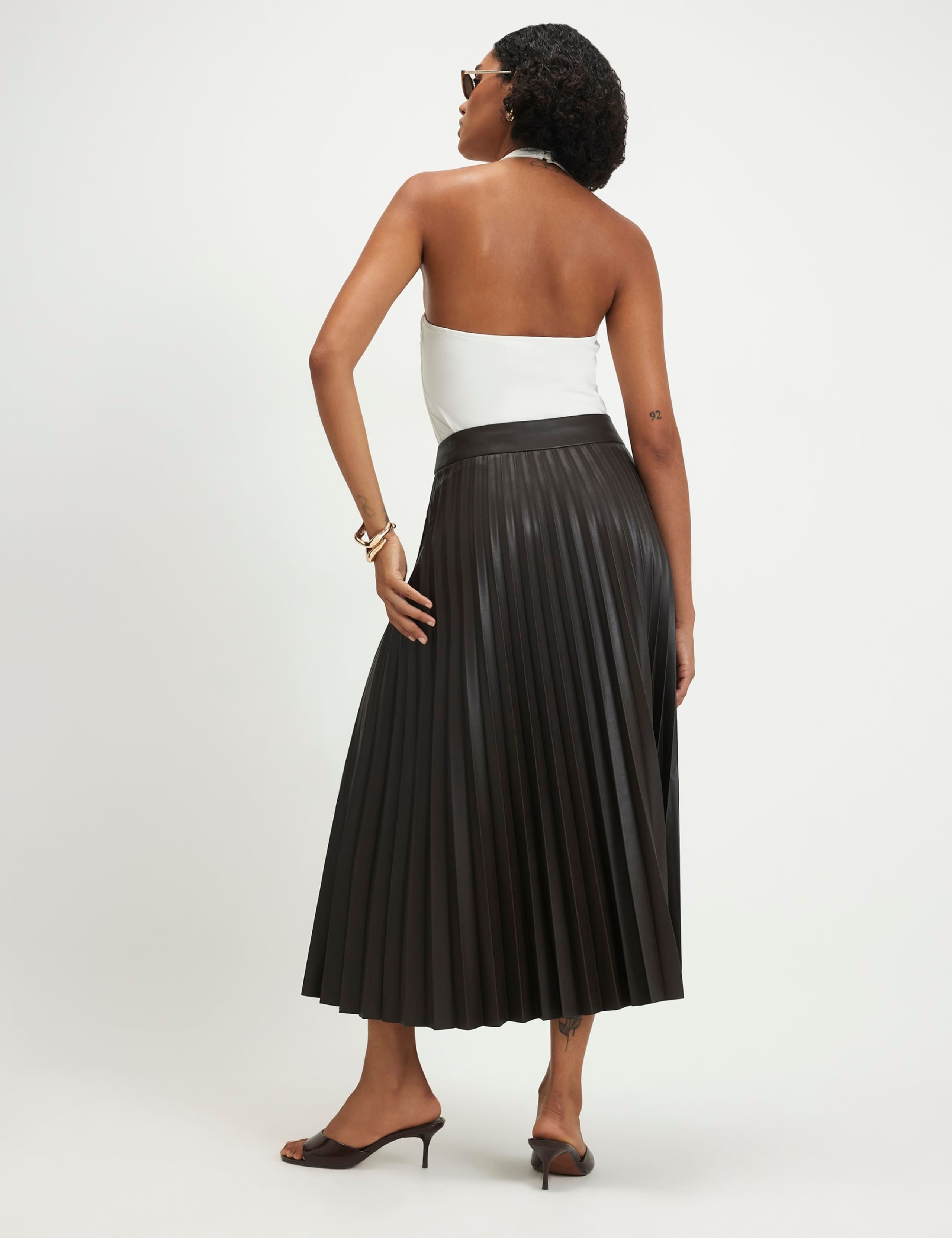 Leather Look Popper Front Pleated Midi Skirt 5 of 6