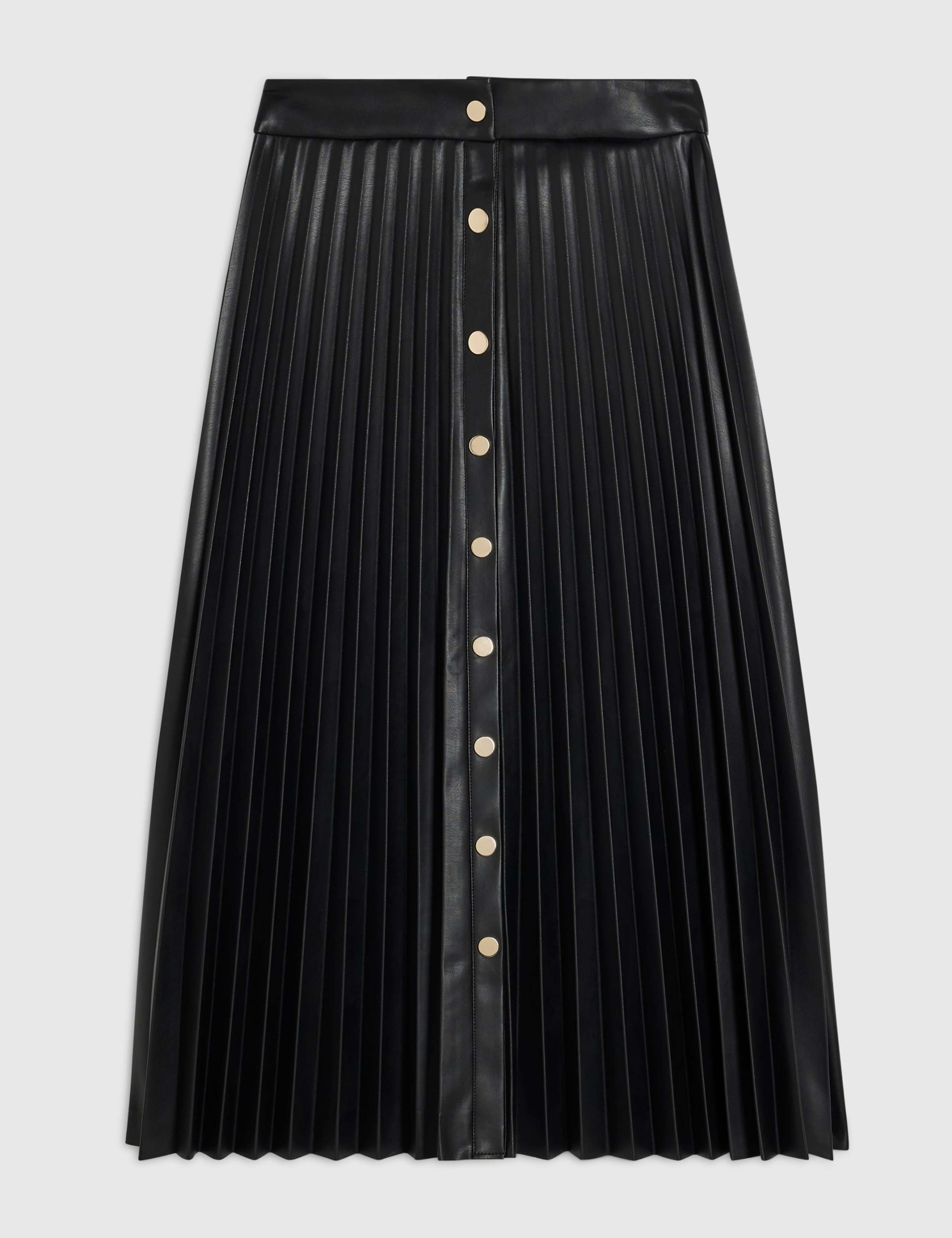 Leather Look Popper Front Pleated Midi Skirt 5 of 6