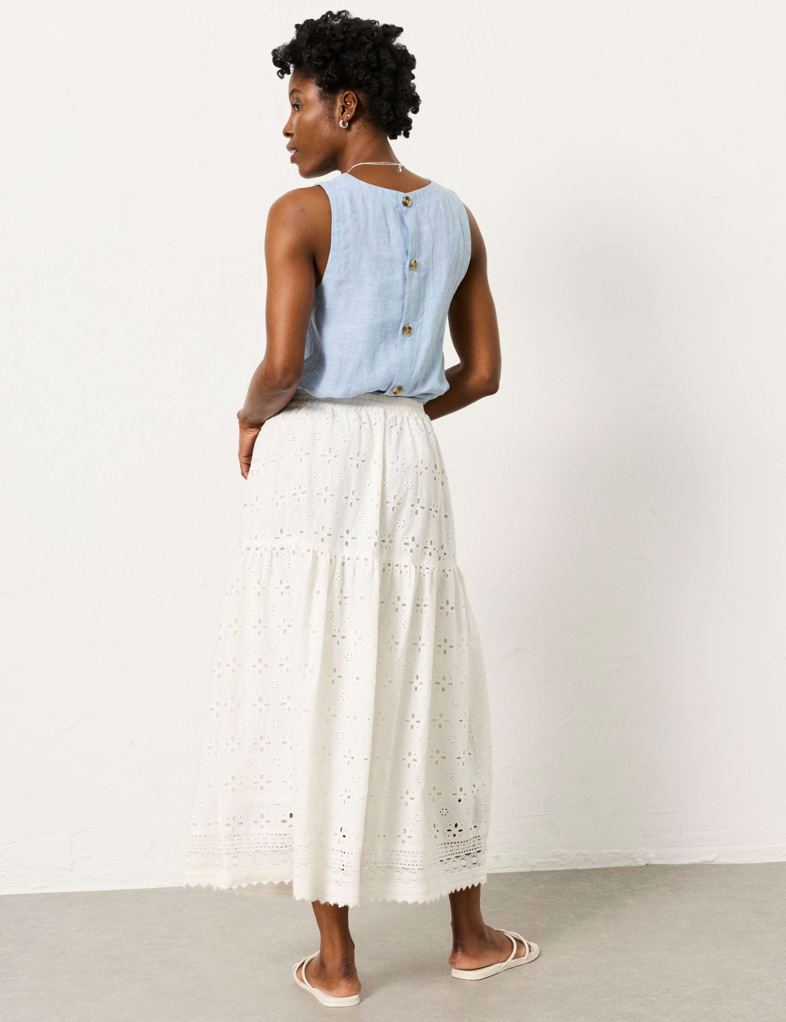 Pure Cotton Broderie Midi Tiered Skirt 3 of 7
