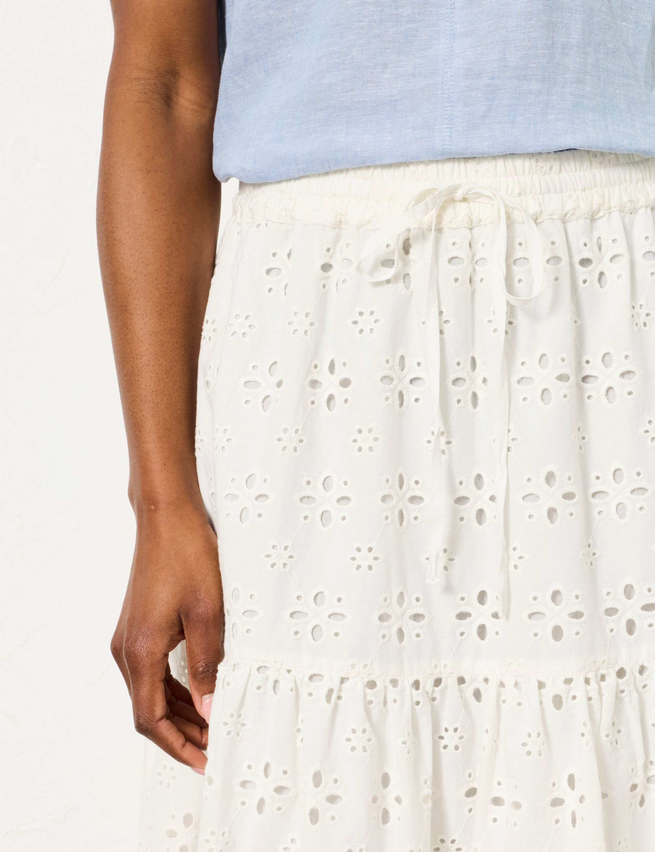 Pure Cotton Broderie Midi Tiered Skirt 6 of 7