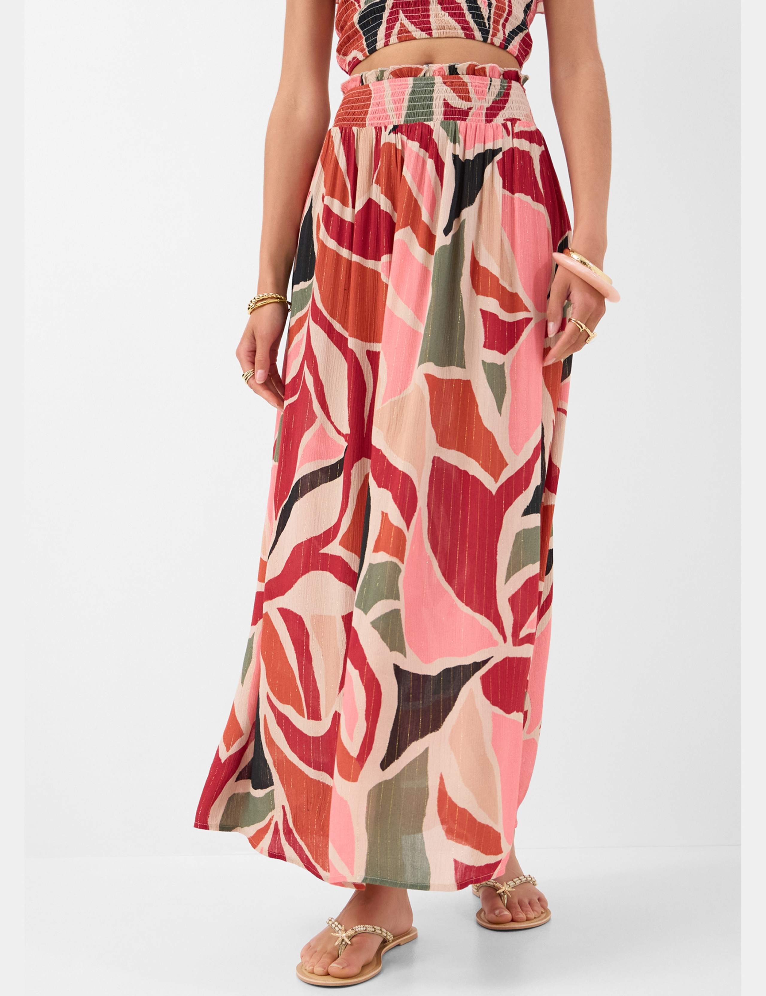 Abstract Print Shirred Maxi Skirt 2 of 4