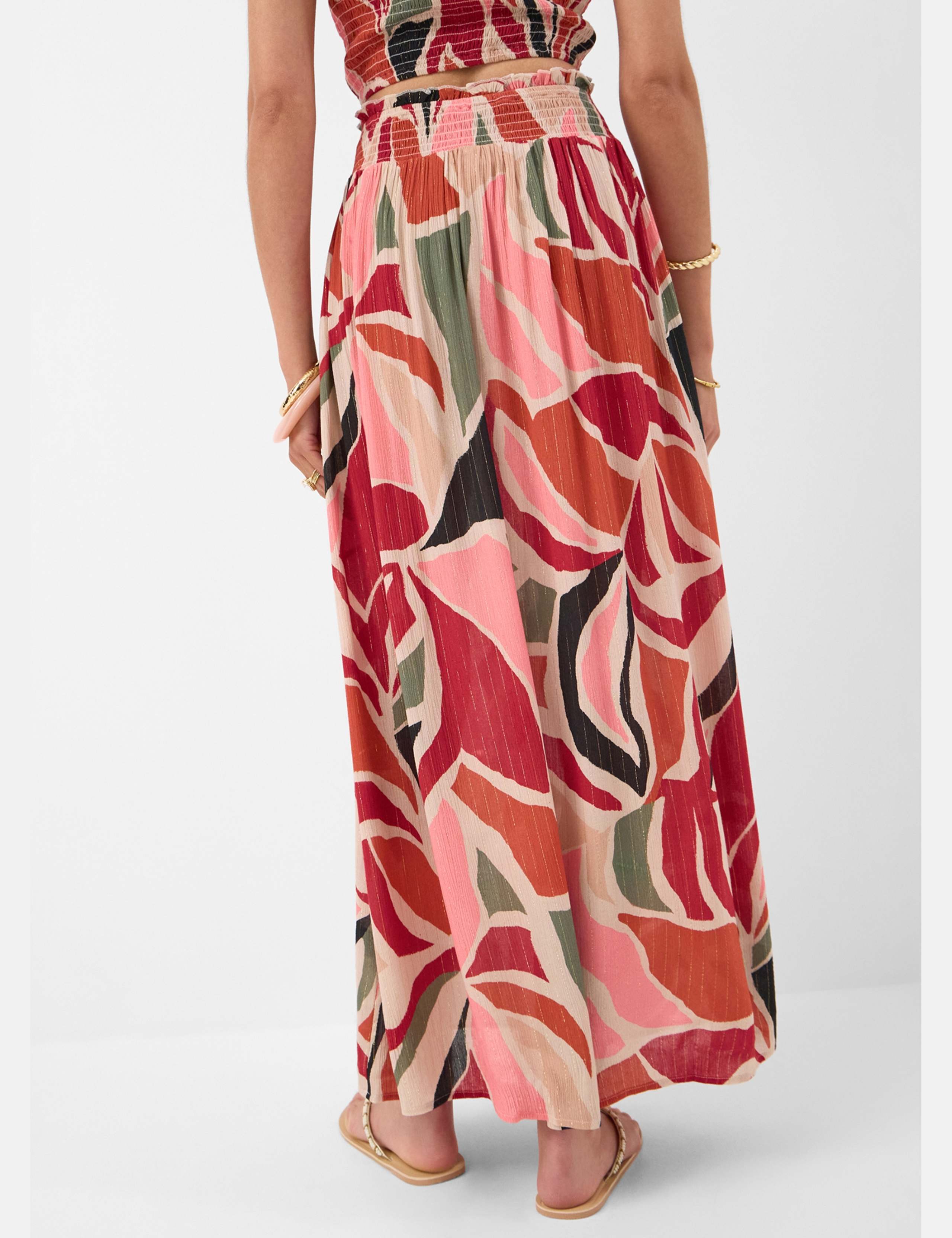 Abstract Print Shirred Maxi Skirt 3 of 4