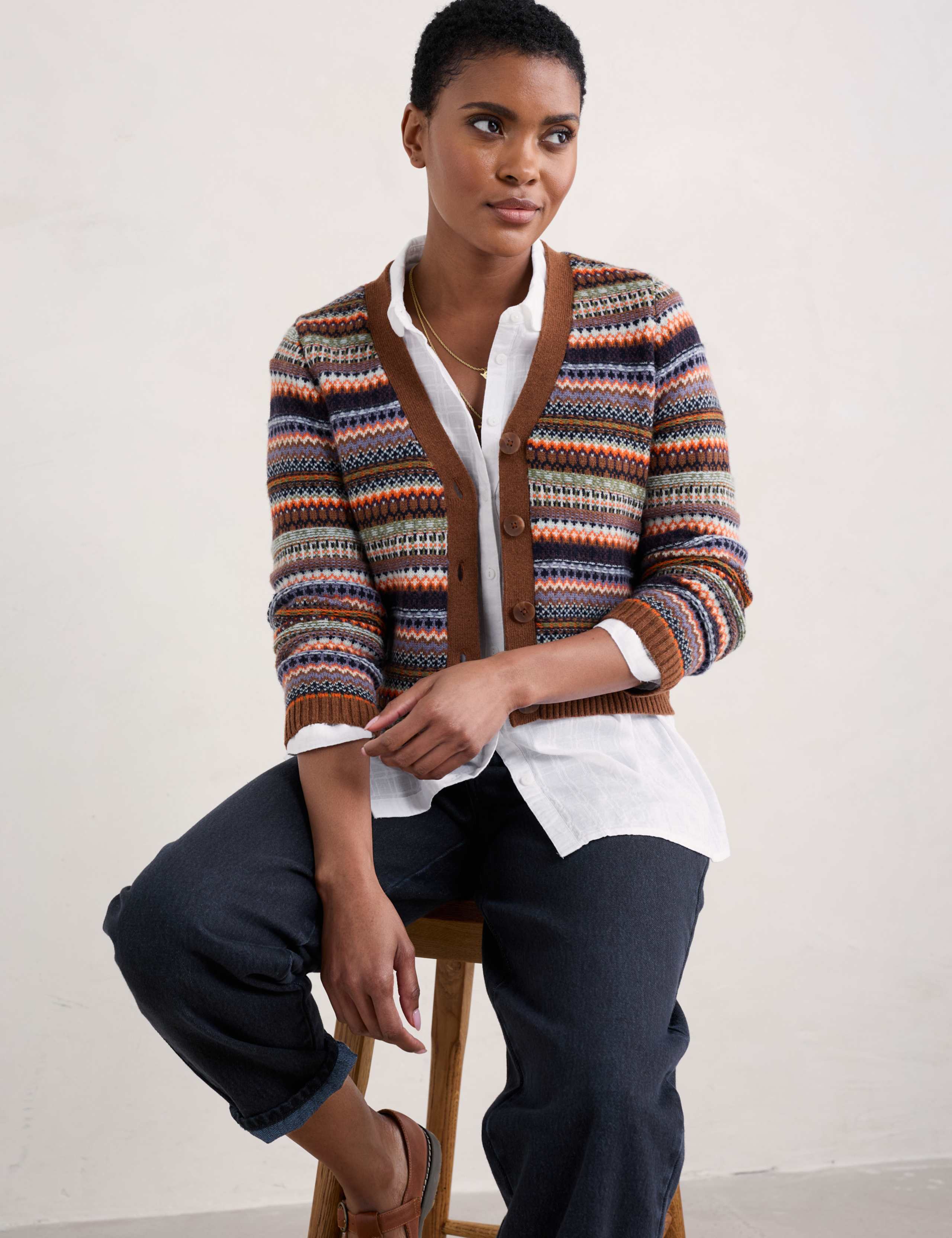 Wool Rich Striped V-Neck Cardigan 2 of 4