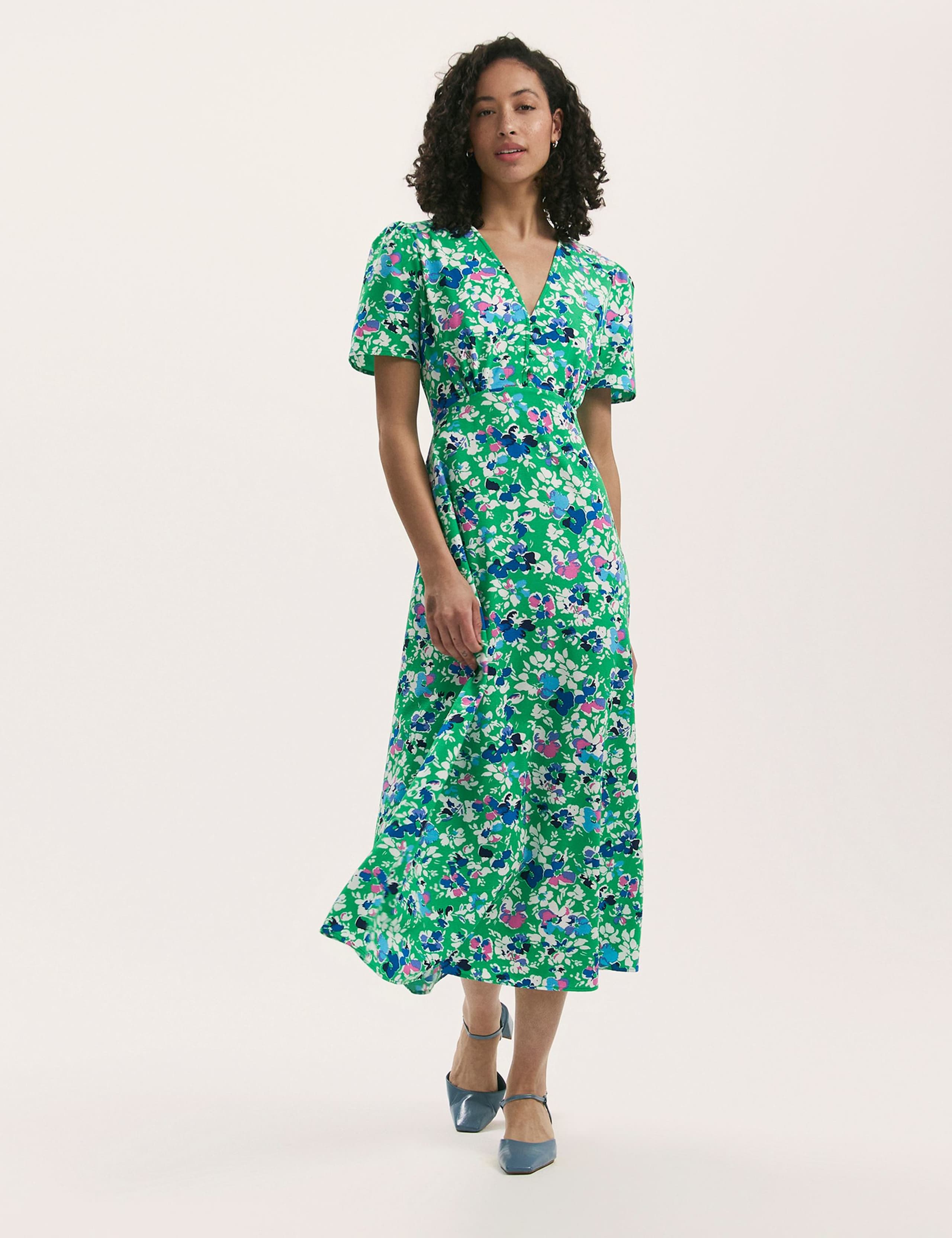 Floral V-Neck Midi Tea Dress 1 of 4