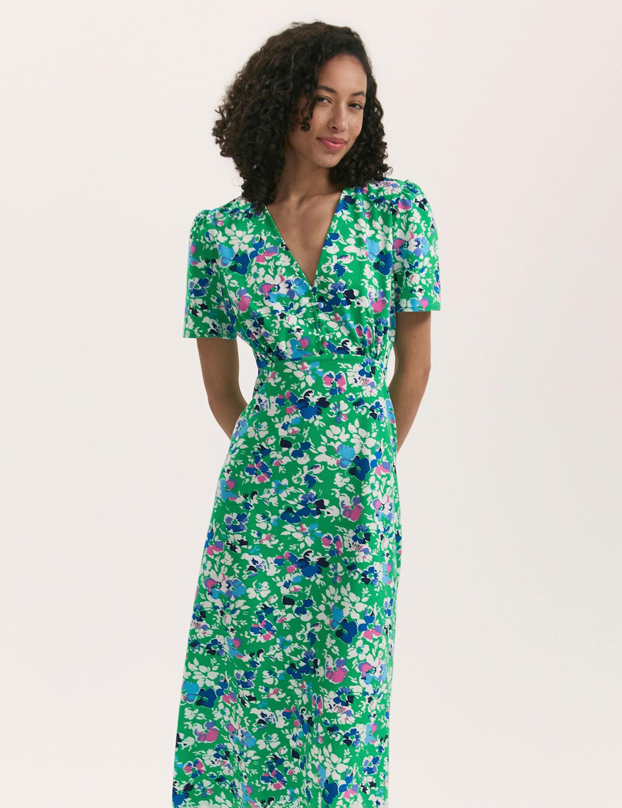 Floral V-Neck Midi Tea Dress 3 of 4