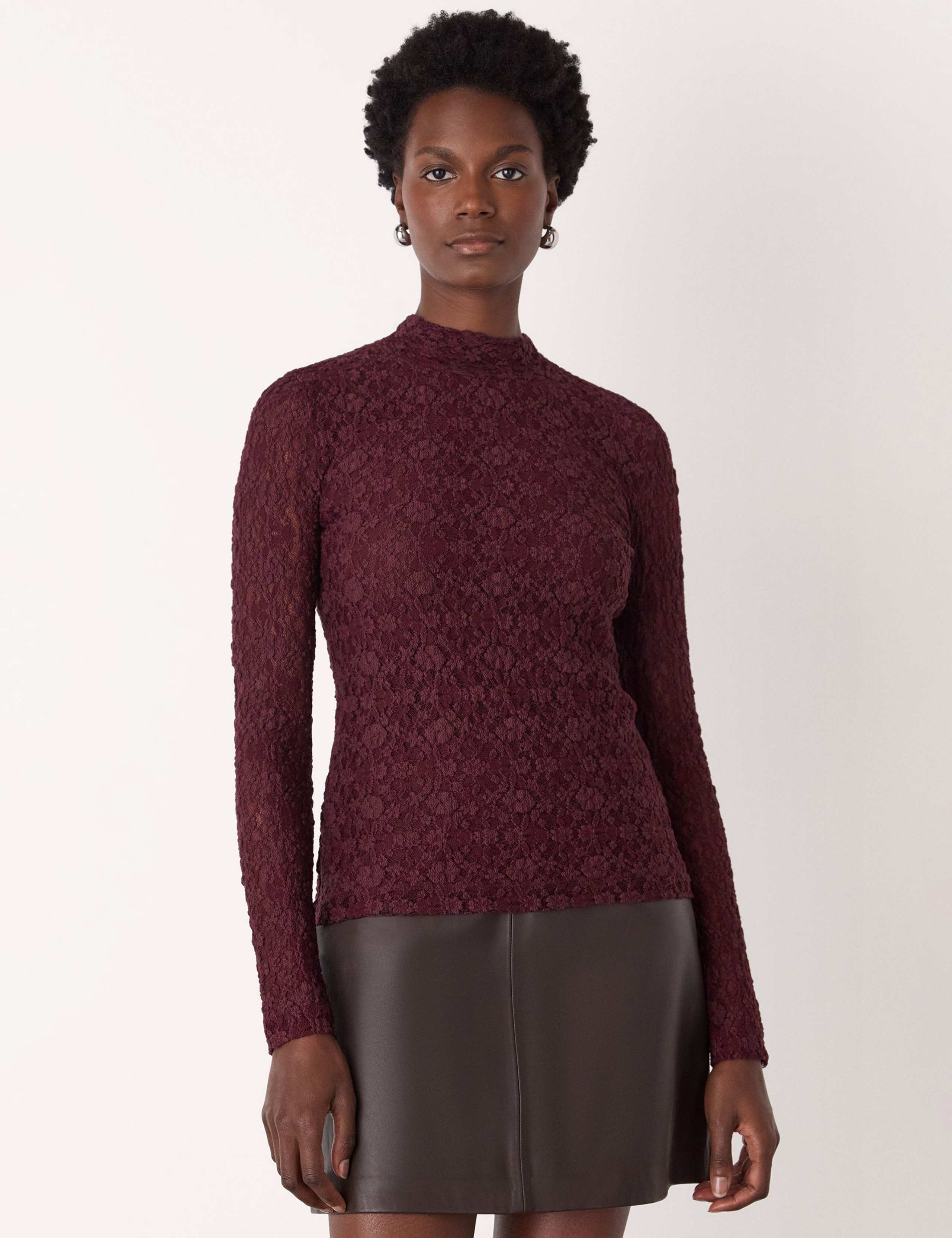 Cotton Blend Lace High Neck Top 1 of 4