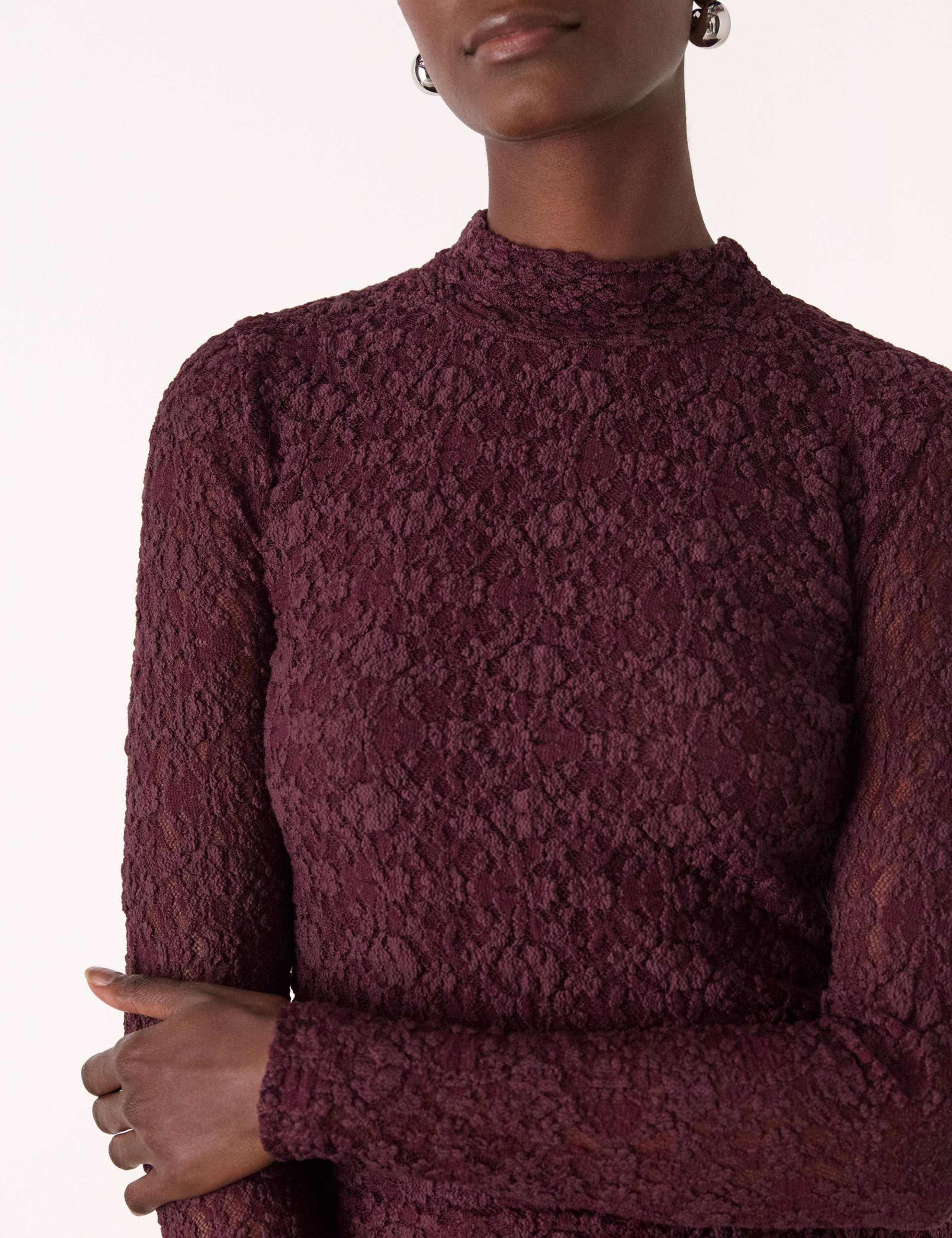 Cotton Blend Lace High Neck Top 3 of 4