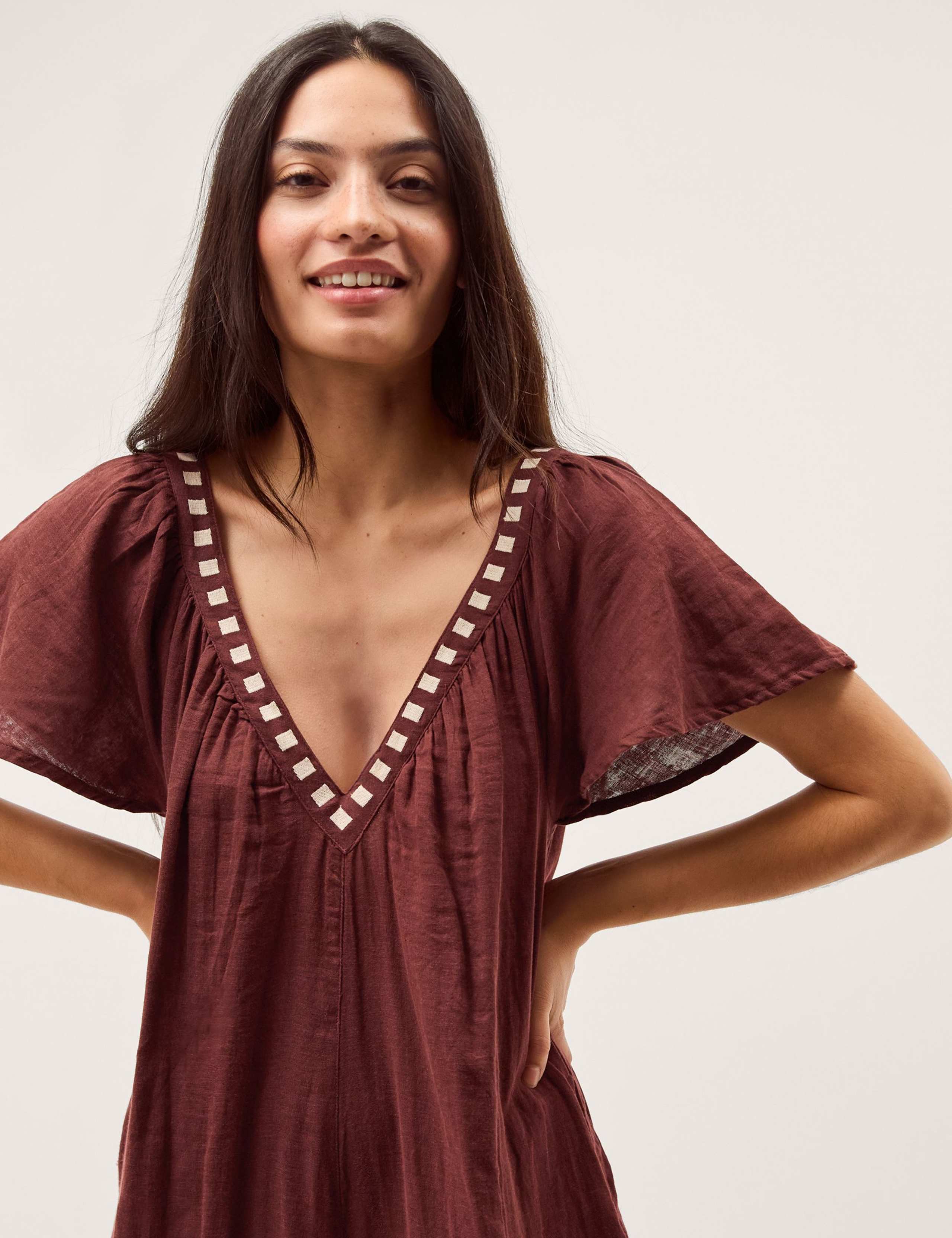 Pure Cotton Embroidered Short Sleeve Jumpsuit 4 of 5