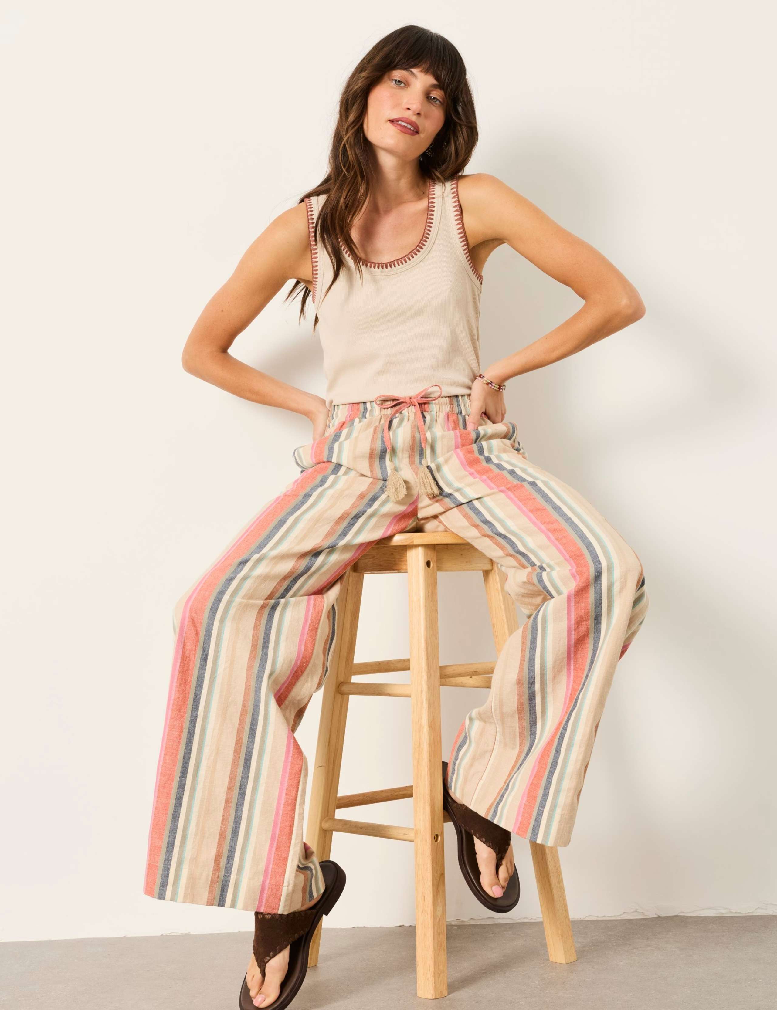 Striped Drawstring Wide Leg Trousers 3 of 6