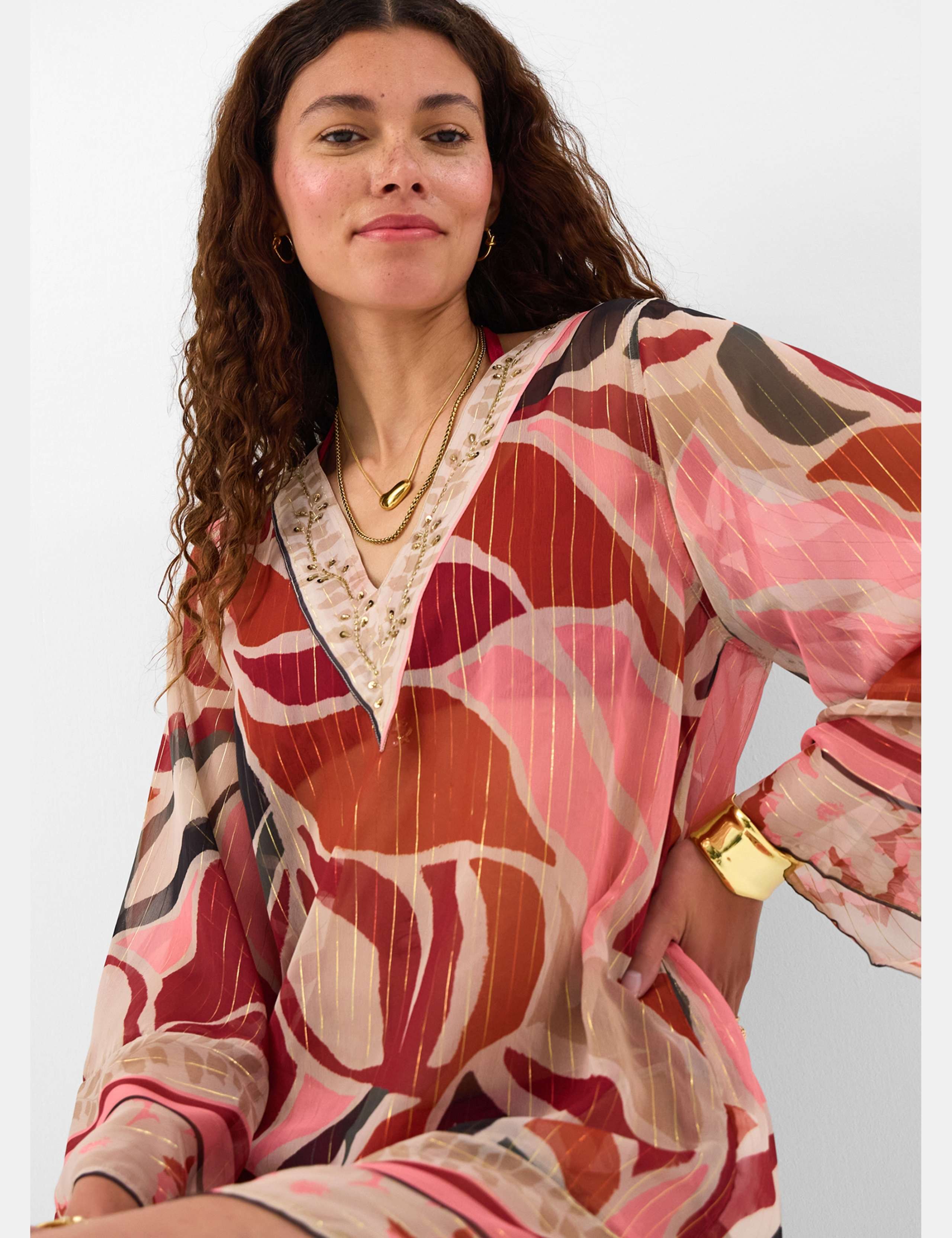 Printed Mini V-Neck Beach Cover Up Kaftan 3 of 4