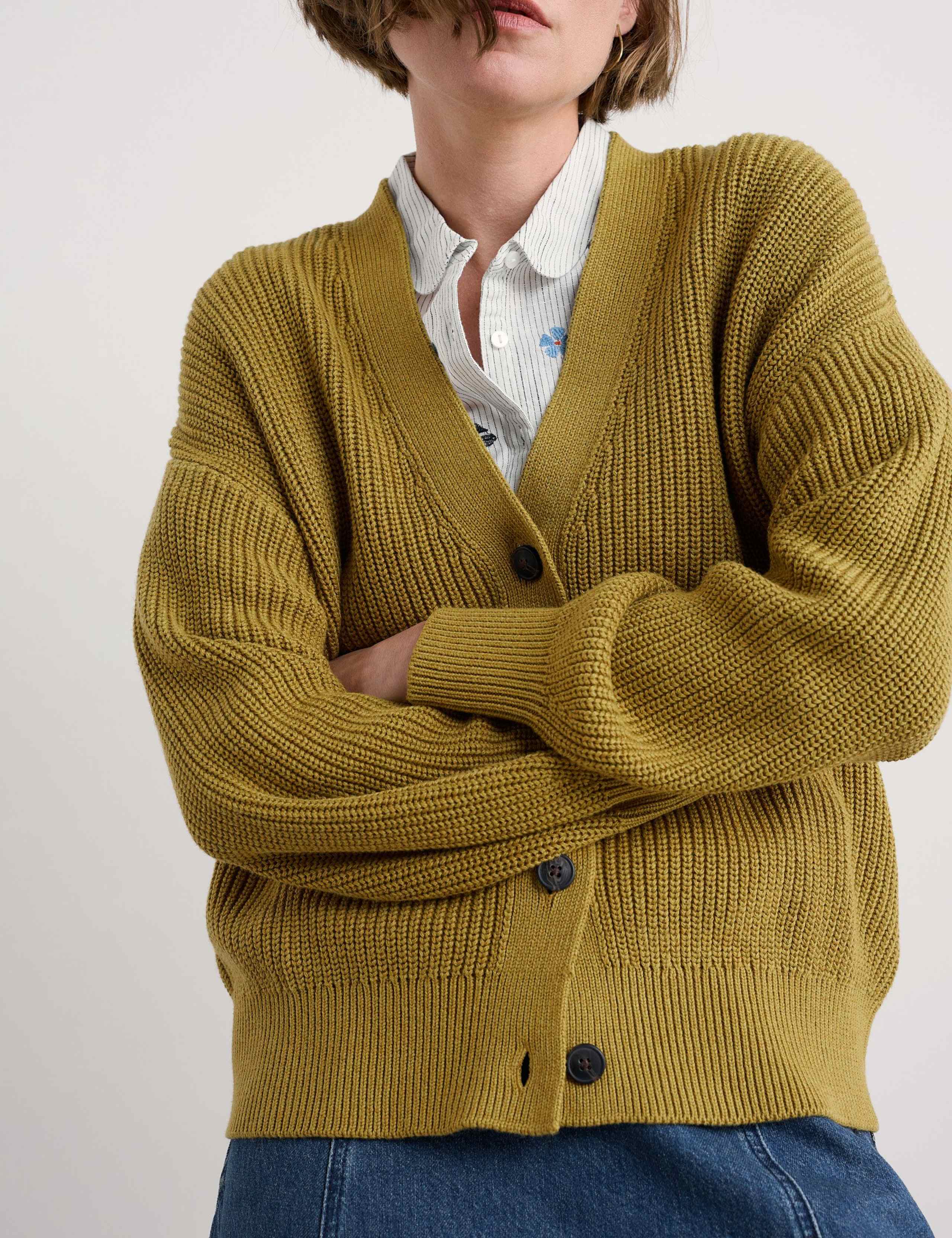 Pure Cotton Ribbed V-Neck Cardigan 1 of 5