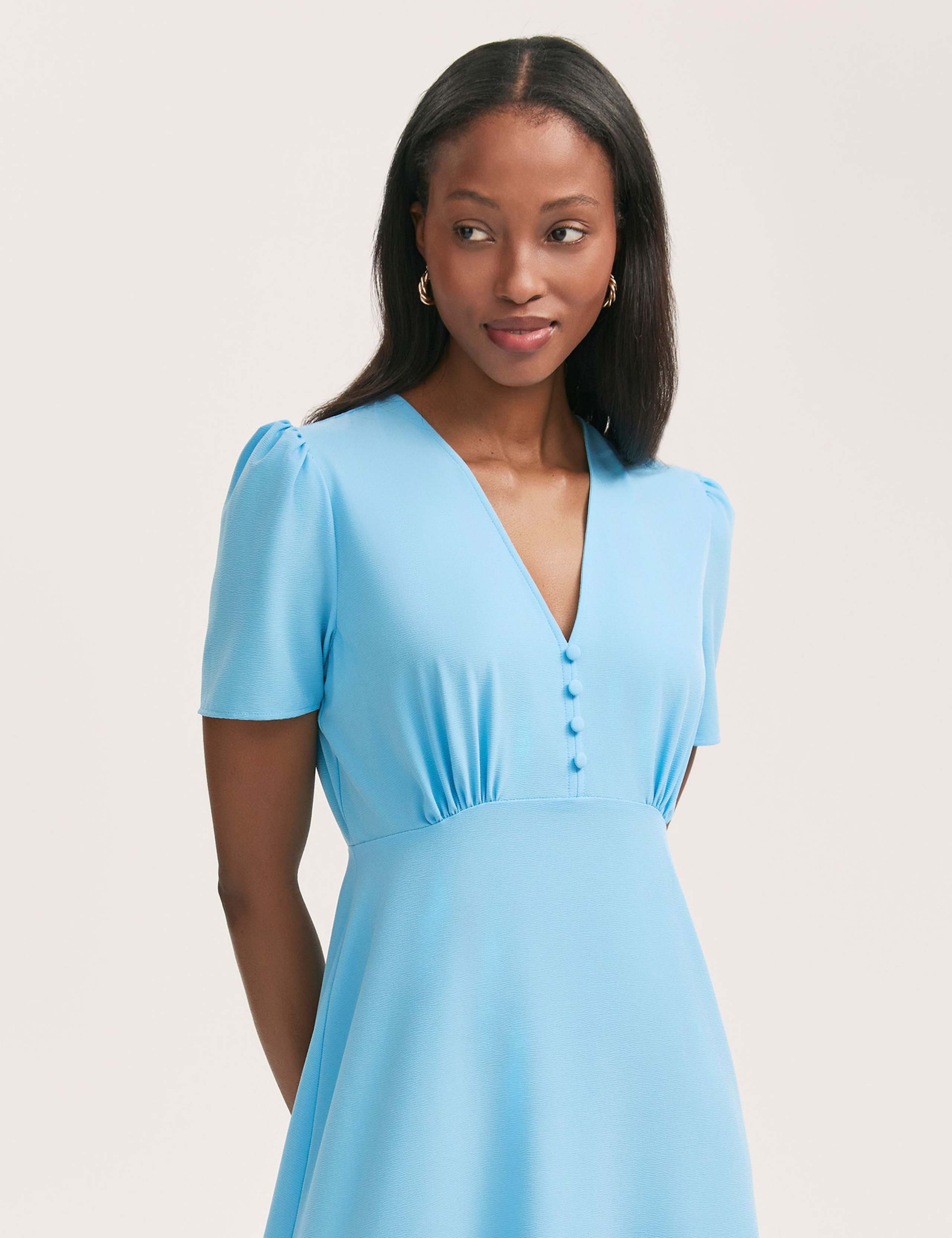 V-Neck Button Front Midi Tea Dress 4 of 4