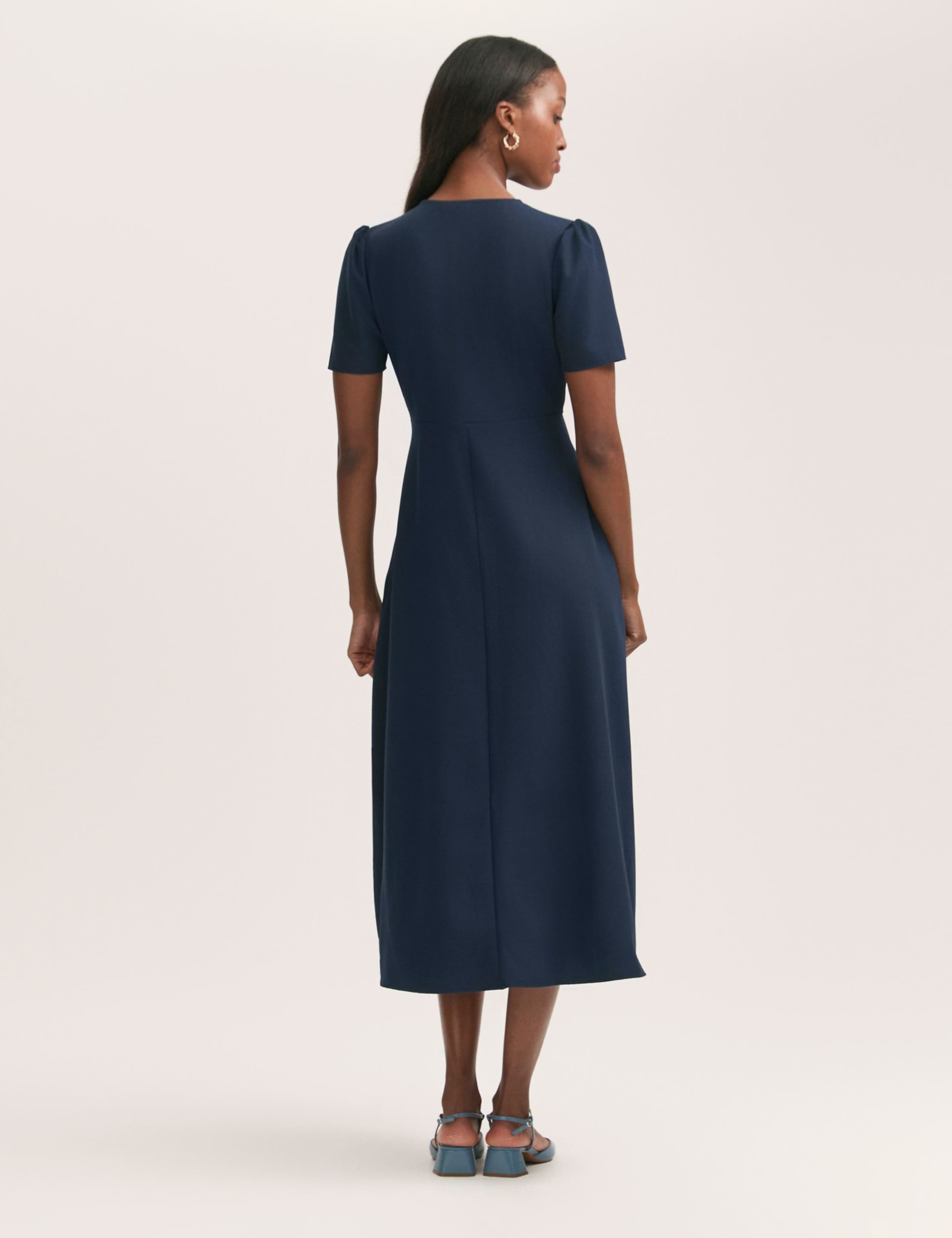 V-Neck Button Front Midi Tea Dress 2 of 4