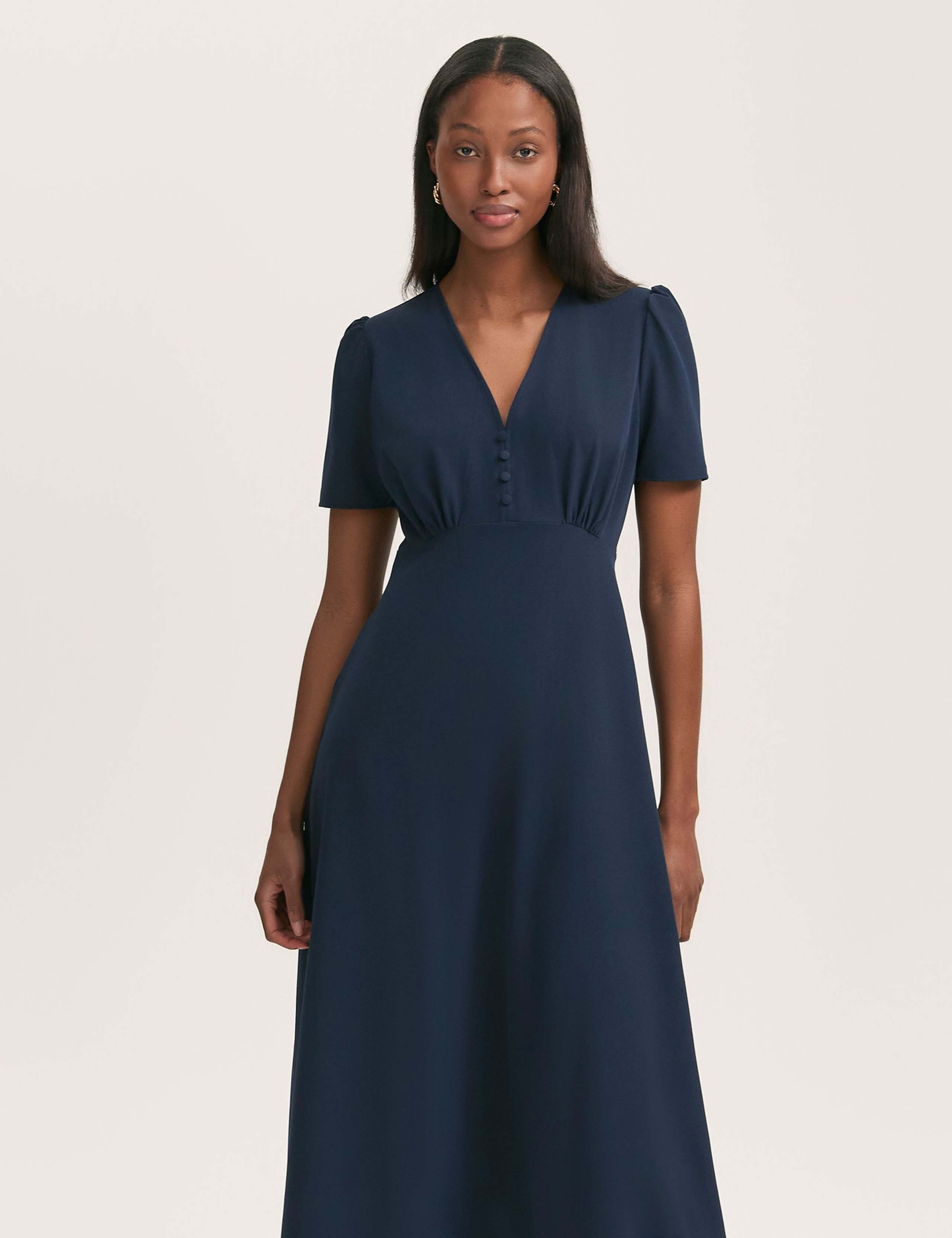 V-Neck Button Front Midi Tea Dress 3 of 4