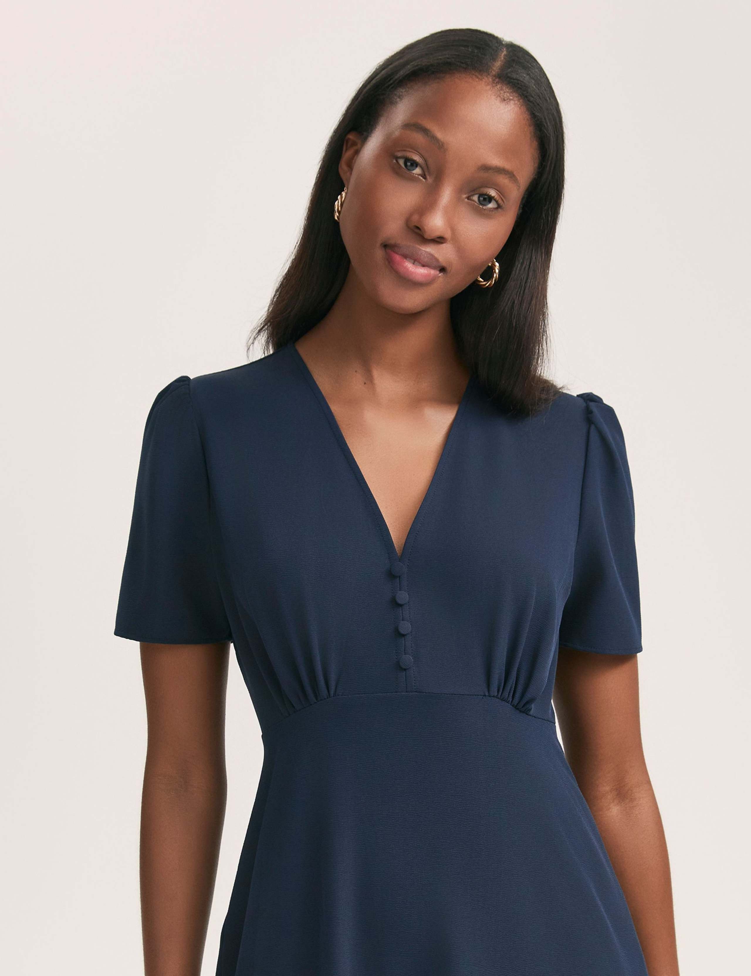 V-Neck Button Front Midi Tea Dress 4 of 4