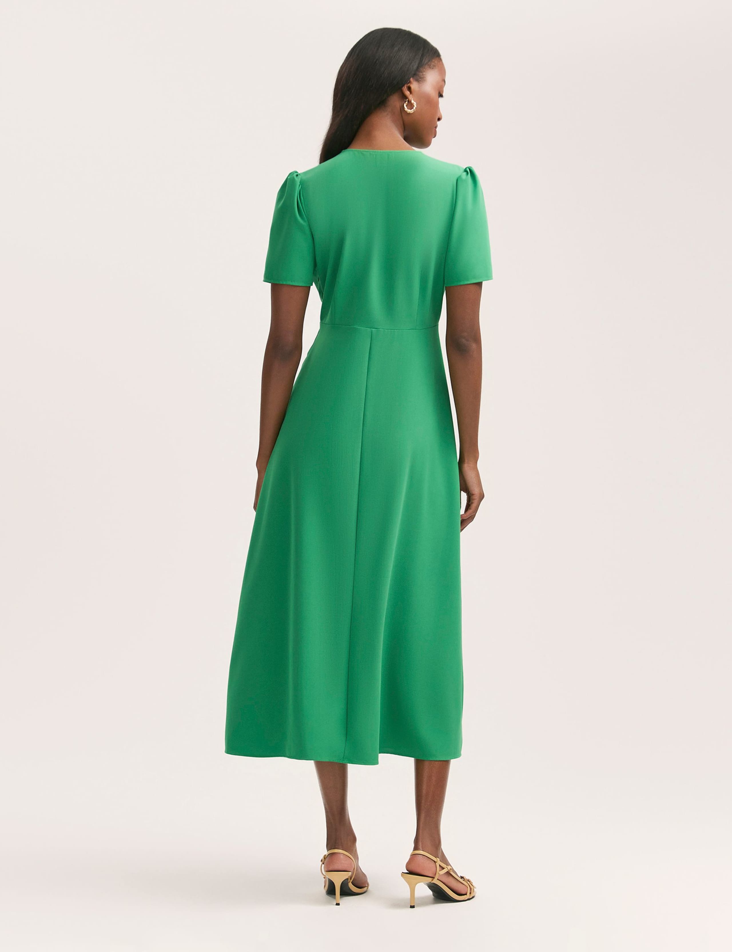 V-Neck Button Front Midi Tea Dress 2 of 4