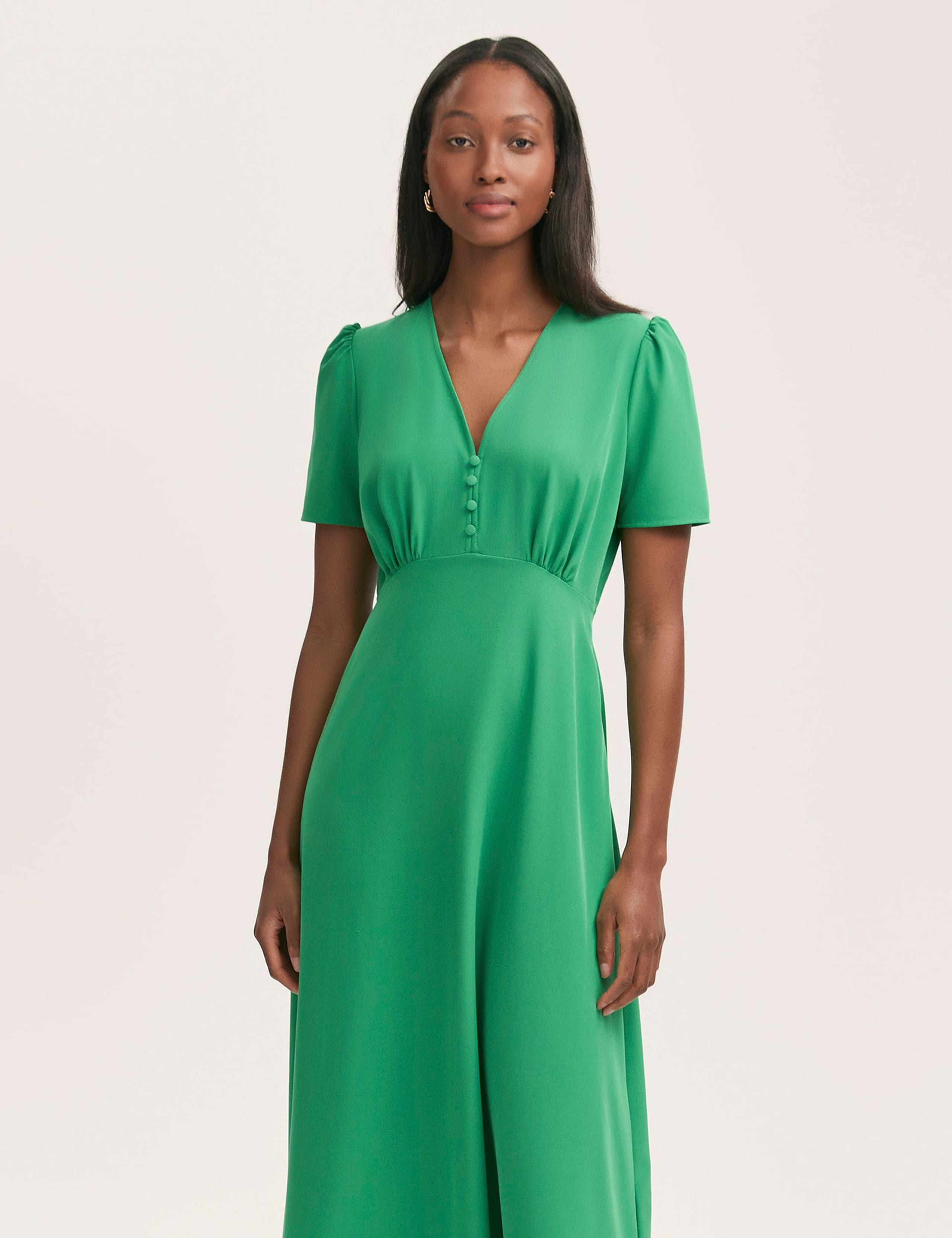 V-Neck Button Front Midi Tea Dress 3 of 4